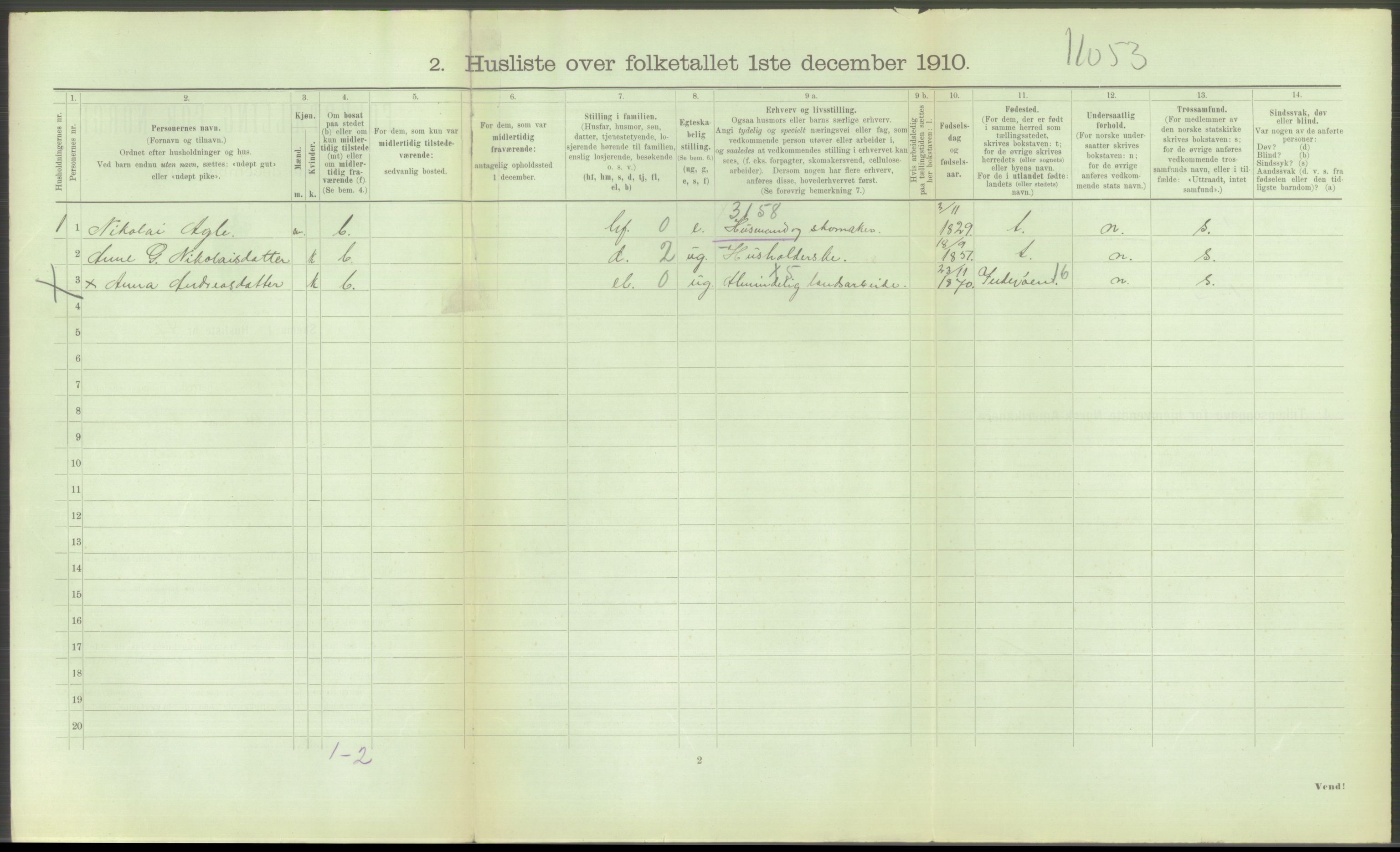 RA, 1910 census for Hustad (Sandvollan), 1910, p. 108