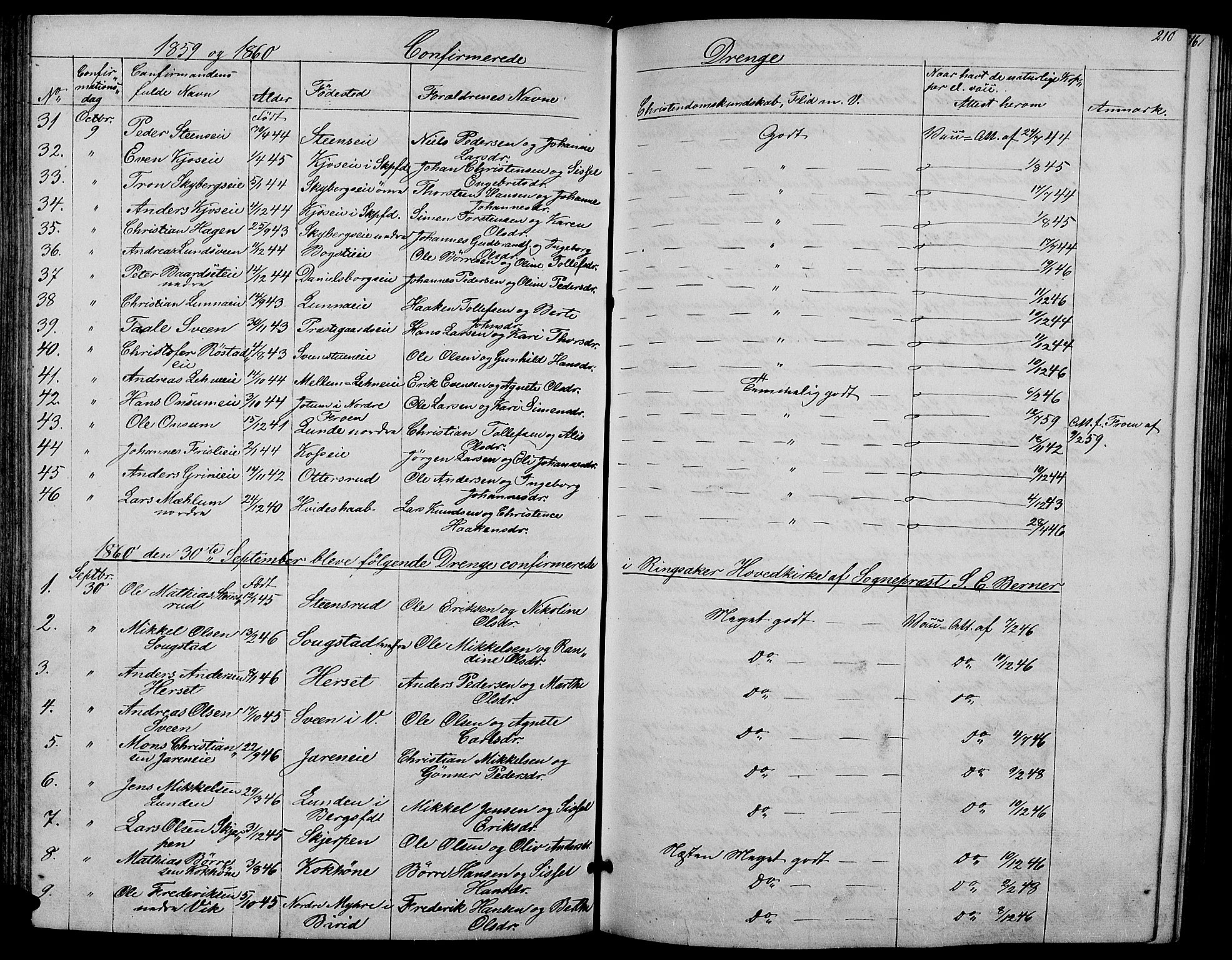 Ringsaker prestekontor, AV/SAH-PREST-014/L/La/L0006: Parish register (copy) no. 6, 1851-1860, p. 210