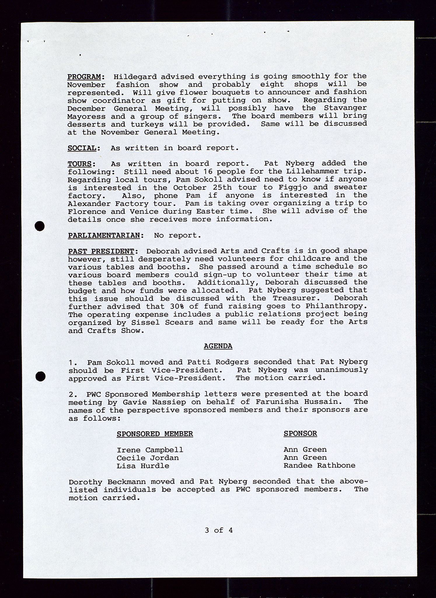 PA 1547 - Petroleum Wives Club, AV/SAST-A-101974/A/Aa/L0002: Board and General Meeting, 1986-1994