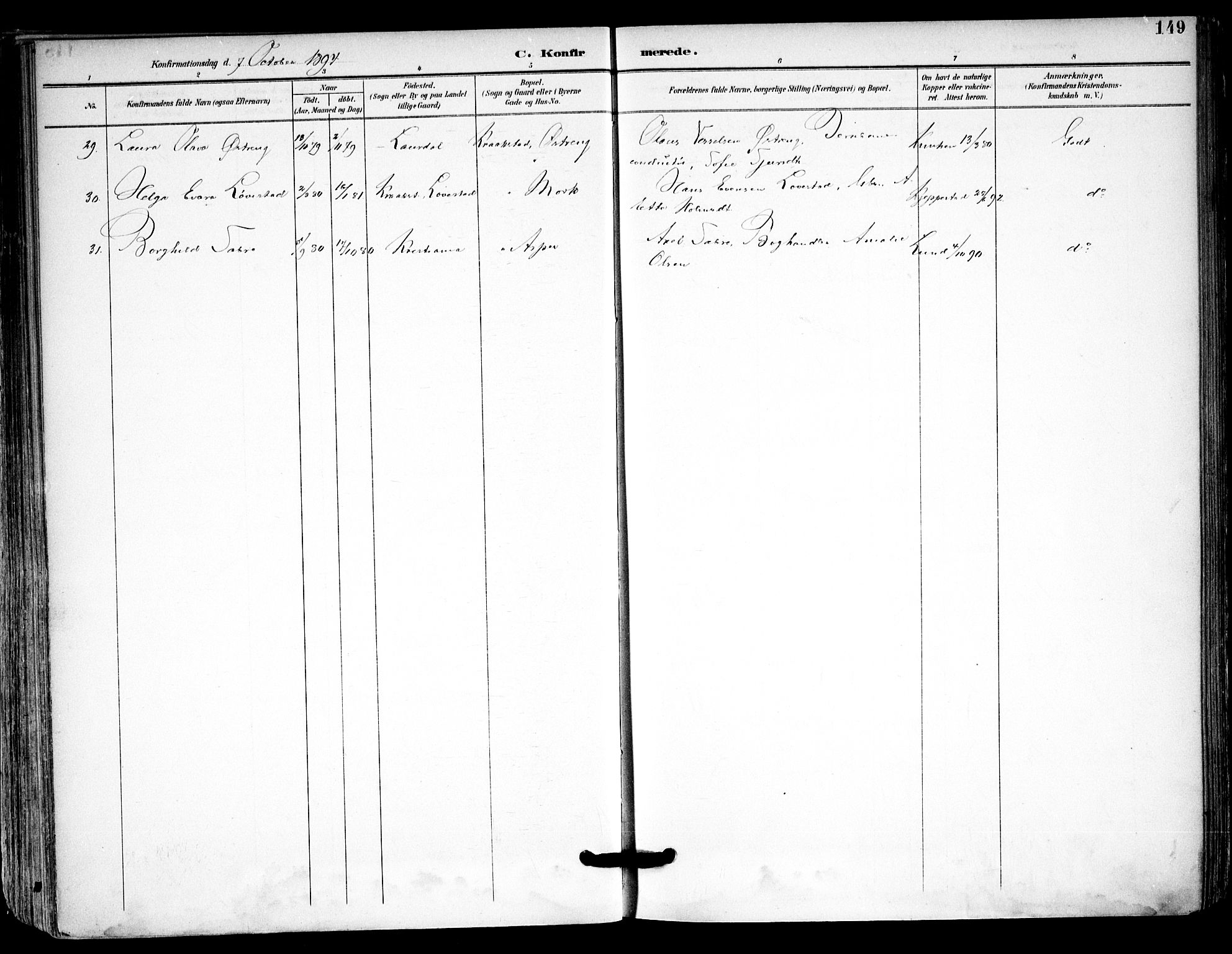 Kråkstad prestekontor Kirkebøker, AV/SAO-A-10125a/F/Fa/L0010: Parish register (official) no. I 10, 1893-1931, p. 149