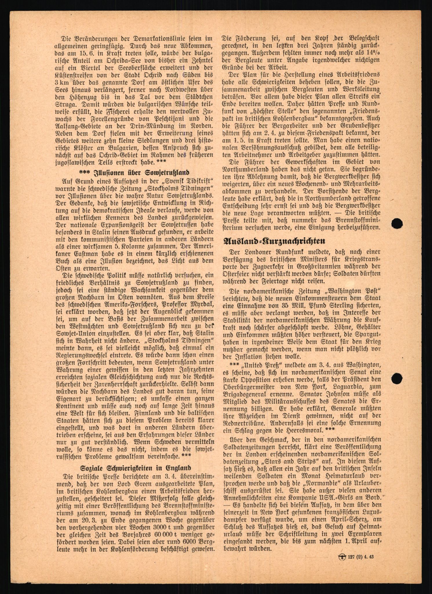 Forsvarets Overkommando. 2 kontor. Arkiv 11.4. Spredte tyske arkivsaker, AV/RA-RAFA-7031/D/Dar/Dara/L0021: Nachrichten des OKW, 1943-1945, p. 137