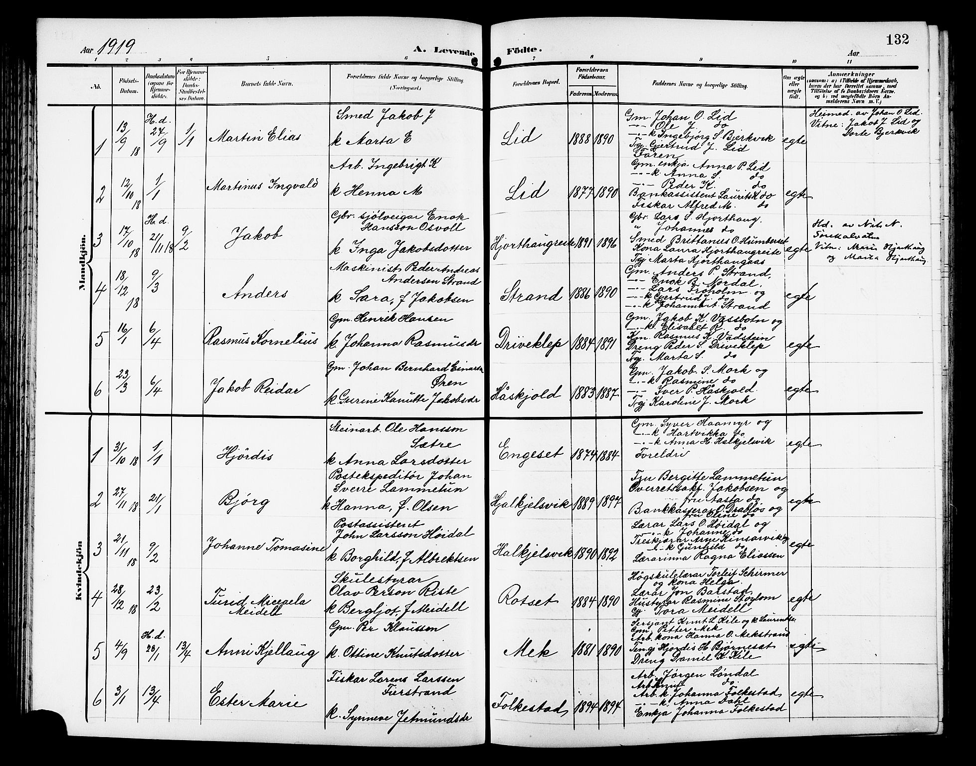 Ministerialprotokoller, klokkerbøker og fødselsregistre - Møre og Romsdal, SAT/A-1454/511/L0159: Parish register (copy) no. 511C05, 1902-1920, p. 132