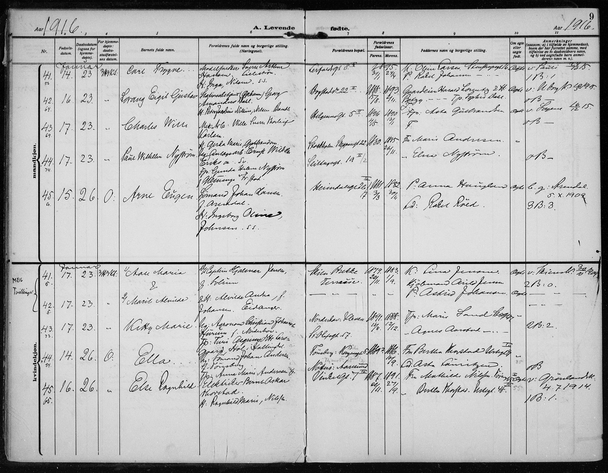 Rikshospitalet prestekontor Kirkebøker, AV/SAO-A-10309b/F/L0016: Parish register (official) no. 16, 1916-1918, p. 9