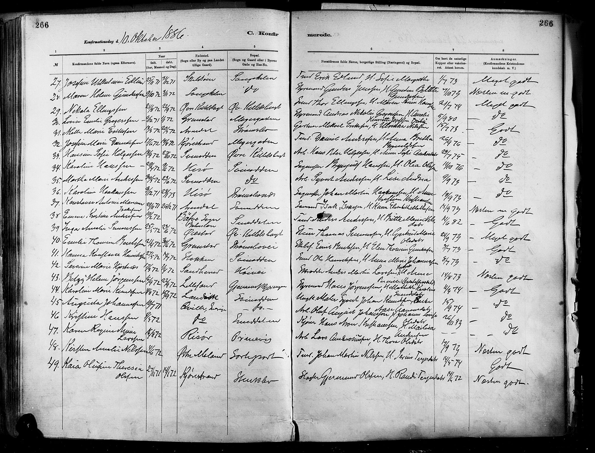 Barbu sokneprestkontor, SAK/1111-0003/F/Fa/L0002: Parish register (official) no. A 2, 1883-1898, p. 266