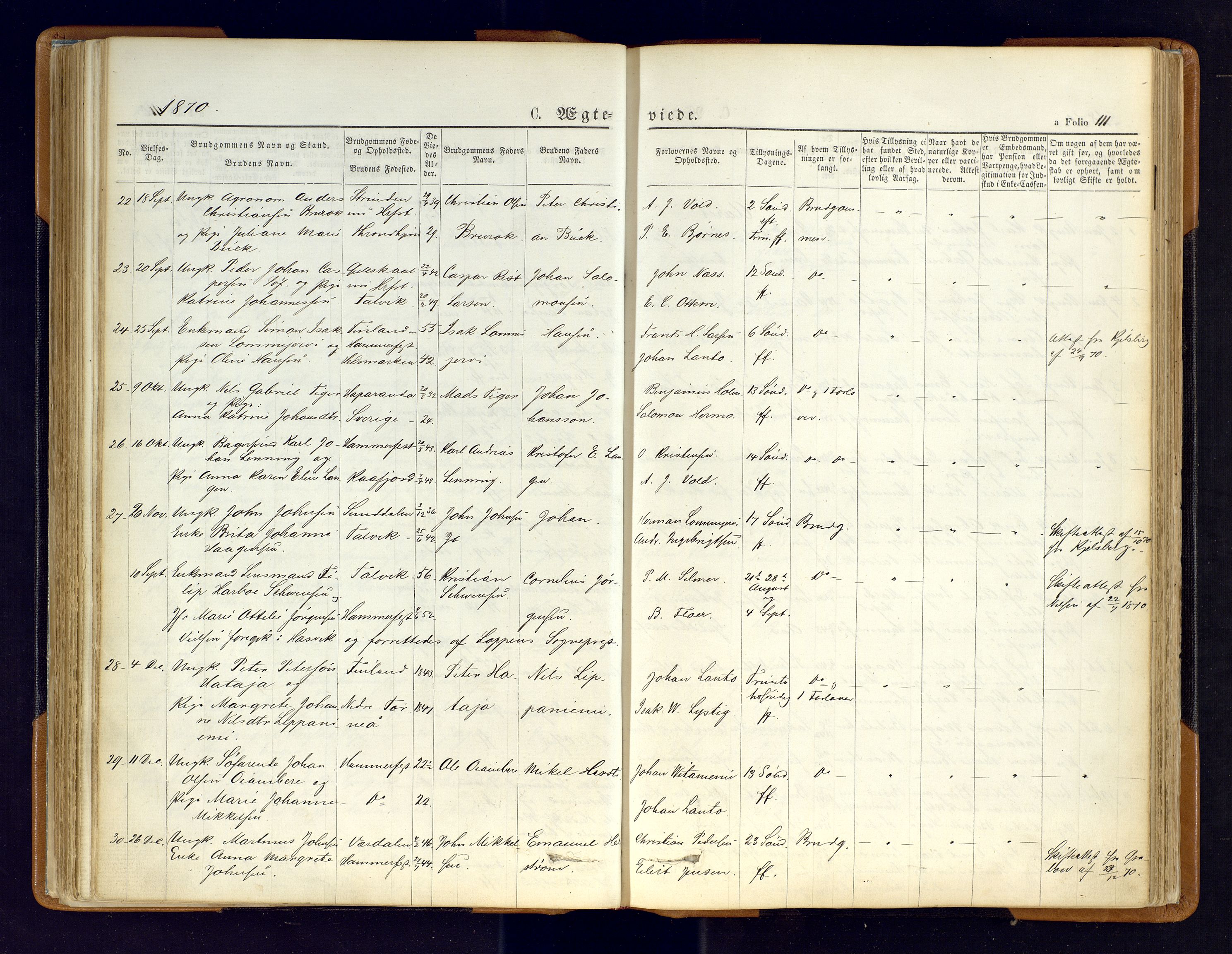 Hammerfest sokneprestkontor, SATØ/S-1347/H/Ha/L0006.kirke: Parish register (official) no. 6, 1869-1877, p. 111