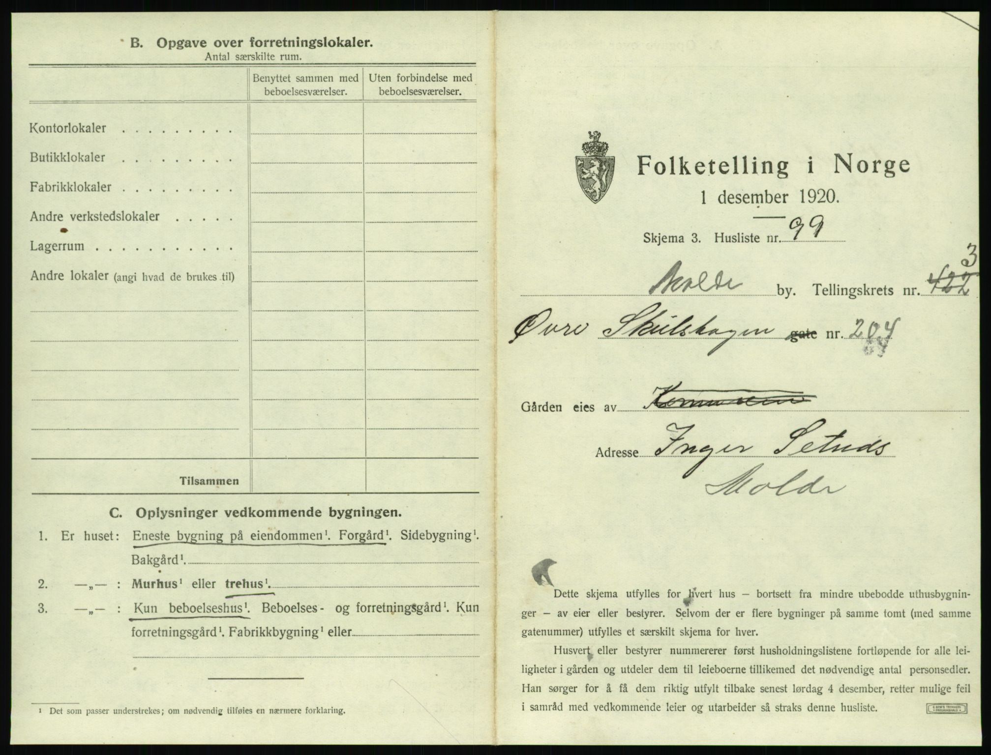 SAT, 1920 census for Molde, 1920, p. 417