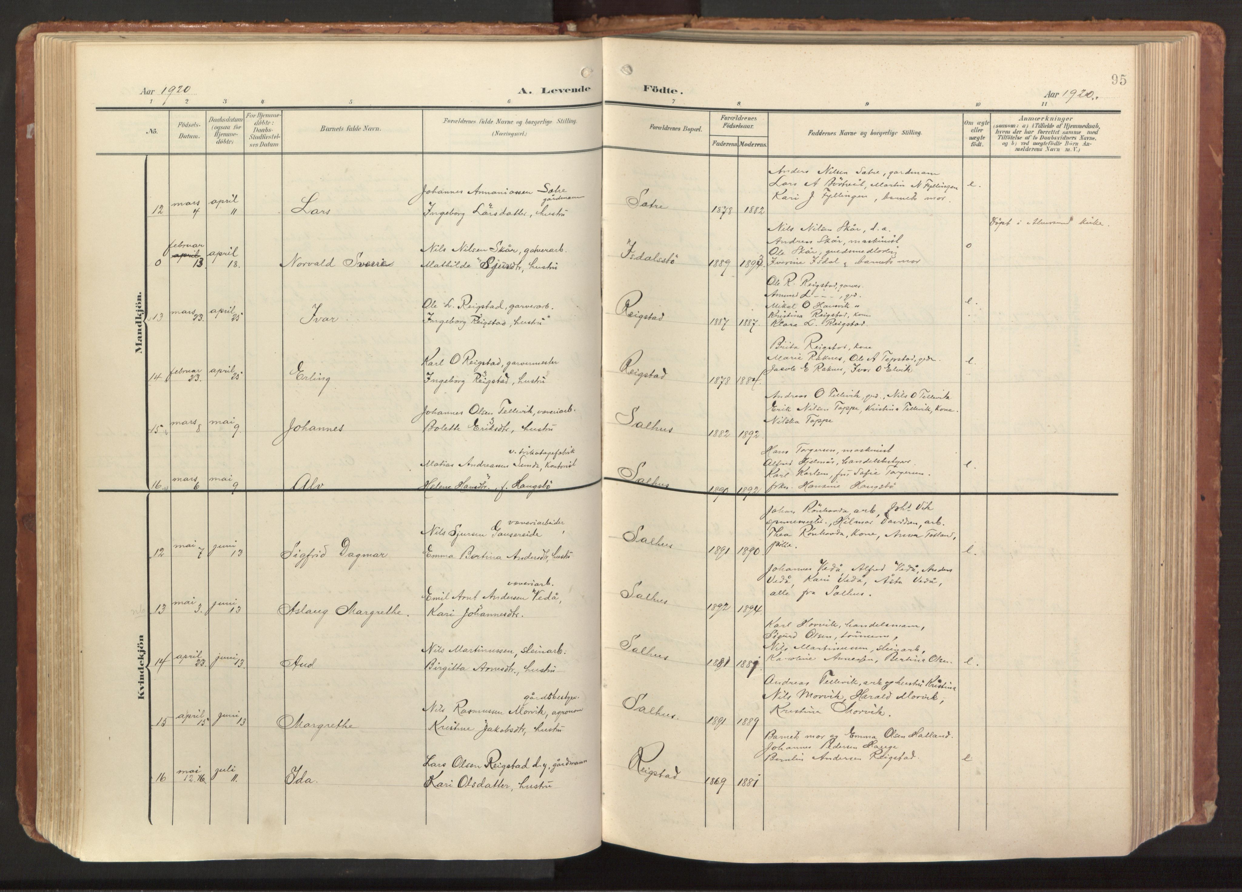 Hamre sokneprestembete, AV/SAB-A-75501/H/Ha/Haa/Haab/L0002: Parish register (official) no. B 2, 1905-1924, p. 95