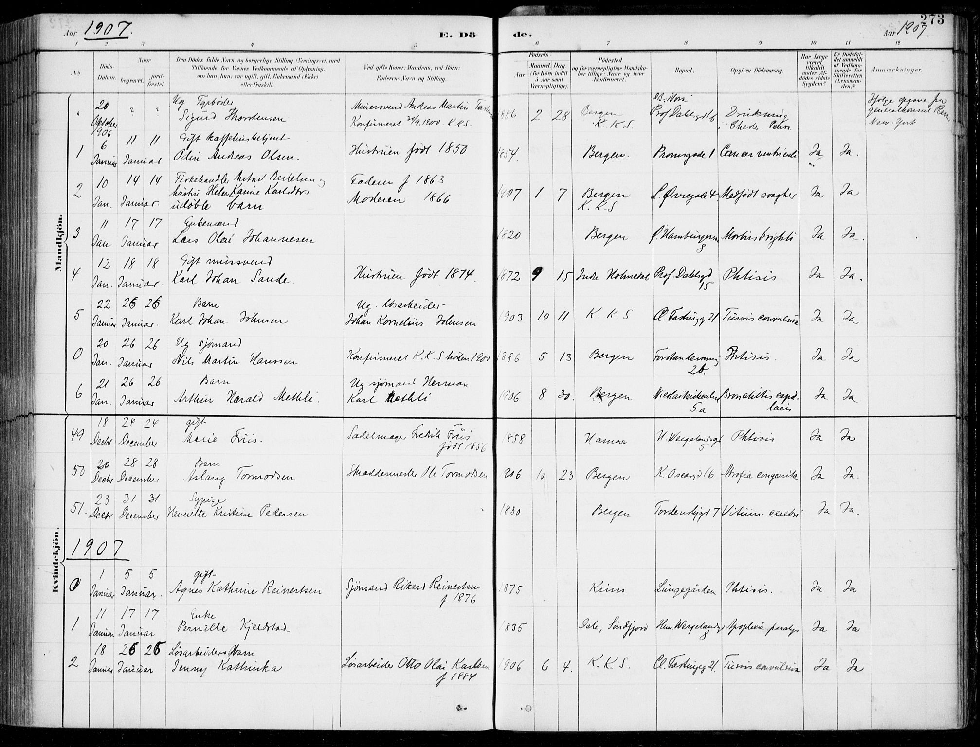 Korskirken sokneprestembete, SAB/A-76101/H/Hab: Parish register (copy) no. E 4, 1884-1910, p. 273