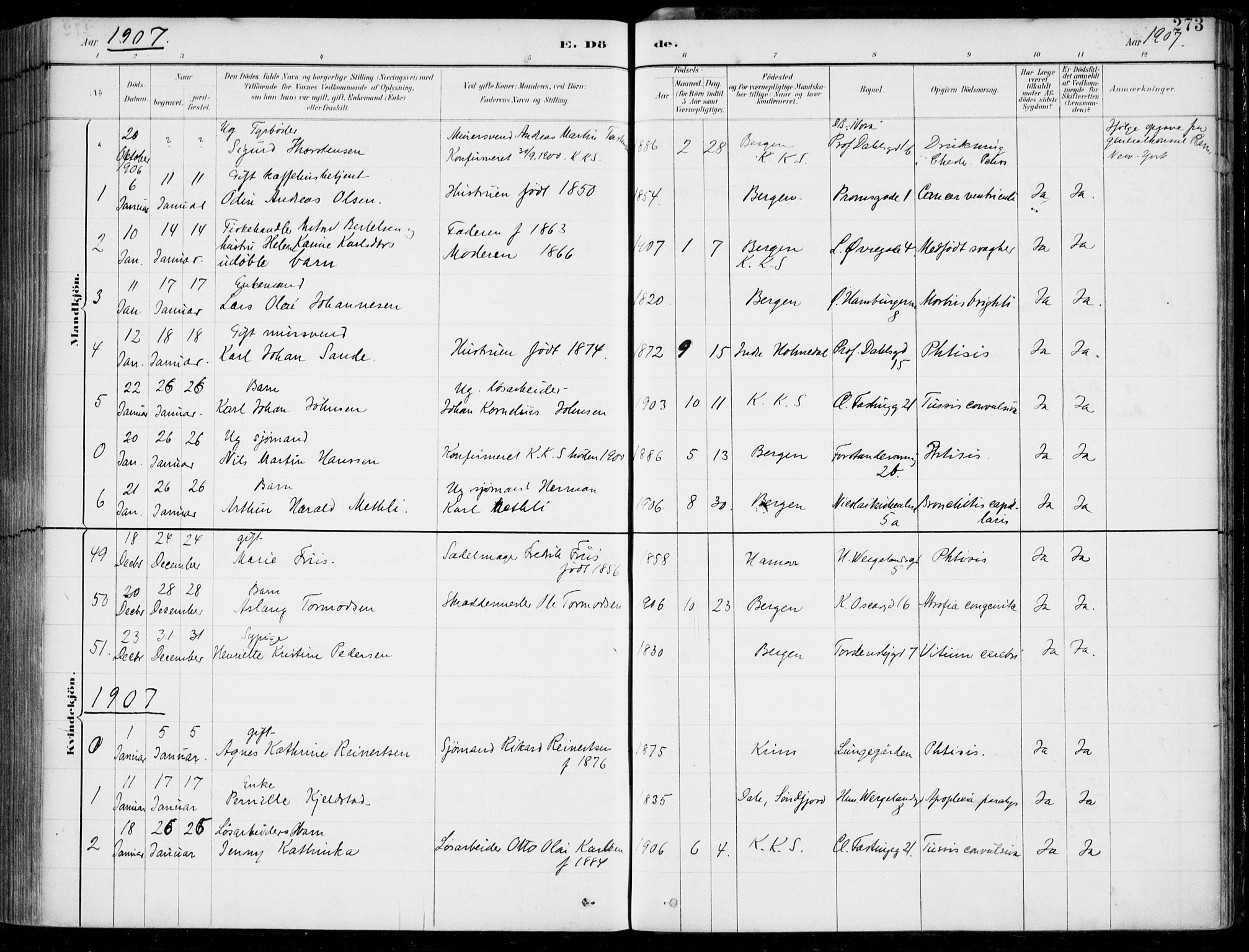 Korskirken sokneprestembete, AV/SAB-A-76101/H/Hab: Parish register (copy) no. E 4, 1884-1910, p. 273