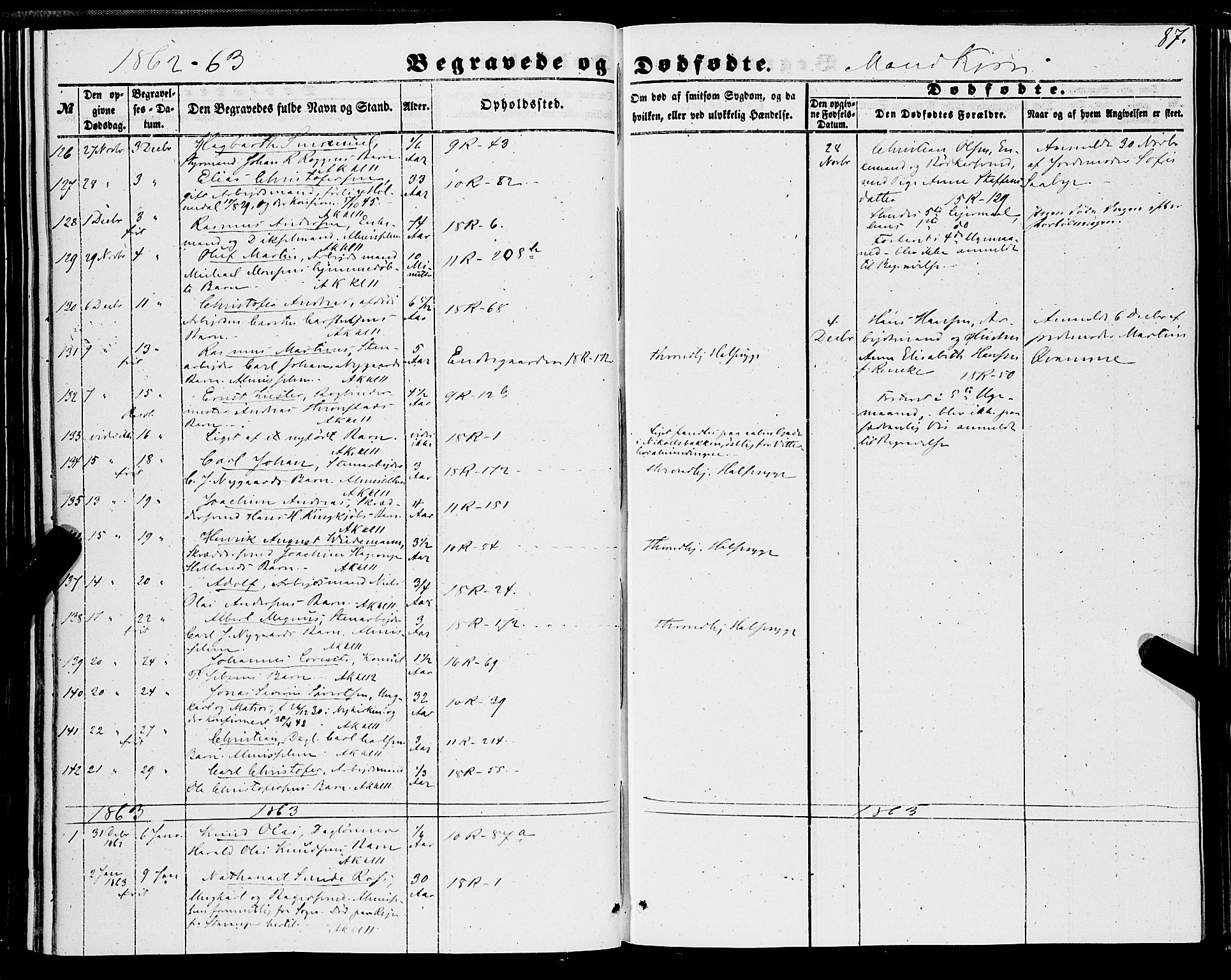 Domkirken sokneprestembete, SAB/A-74801/H/Haa/L0041: Parish register (official) no. E 2, 1853-1863, p. 87