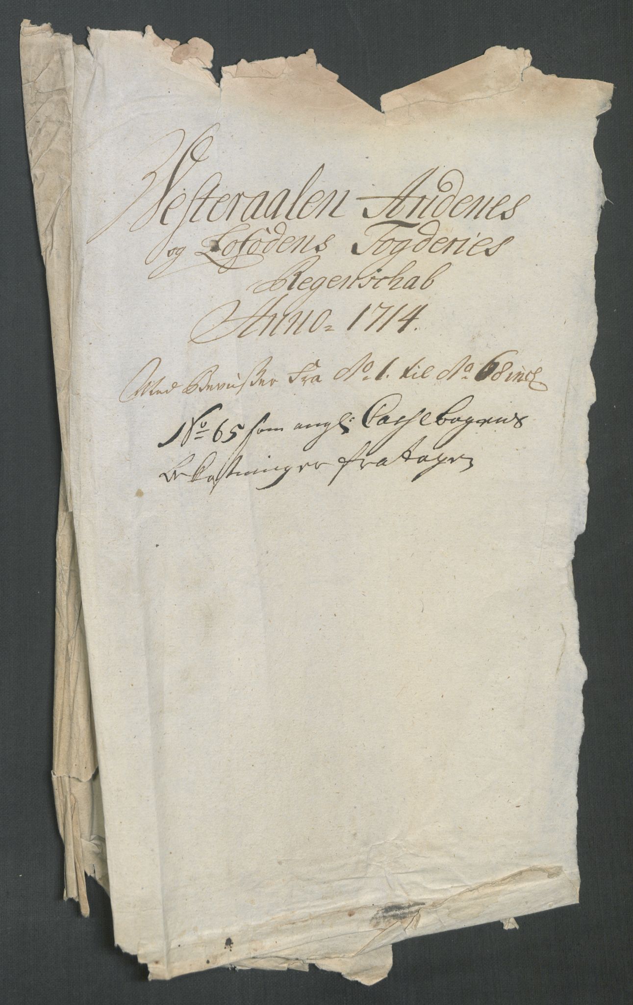 Rentekammeret inntil 1814, Reviderte regnskaper, Fogderegnskap, AV/RA-EA-4092/R67/L4680: Fogderegnskap Vesterålen, Andenes og Lofoten, 1714, p. 3