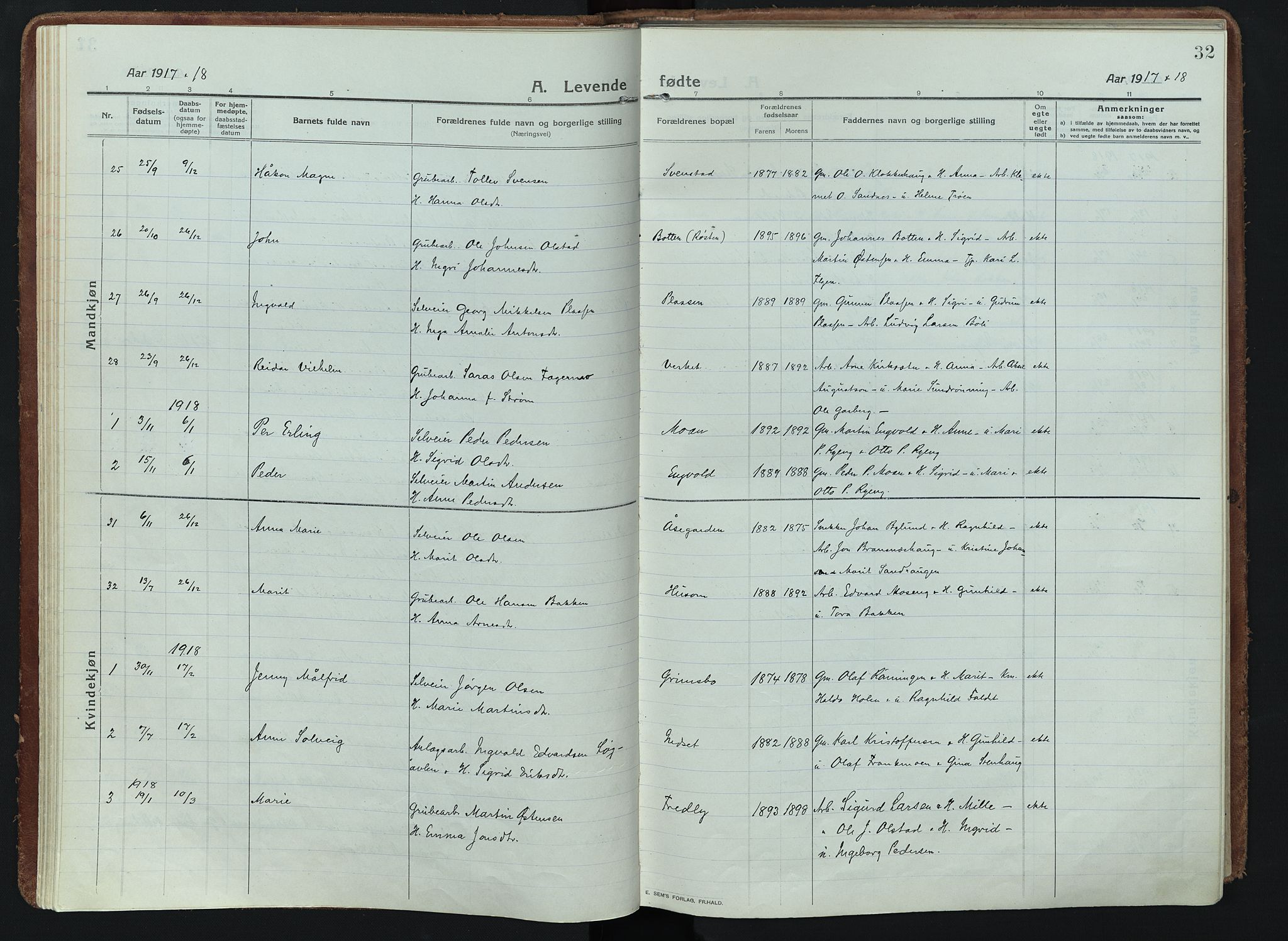 Alvdal prestekontor, SAH/PREST-060/H/Ha/Haa/L0005: Parish register (official) no. 5, 1913-1930, p. 32