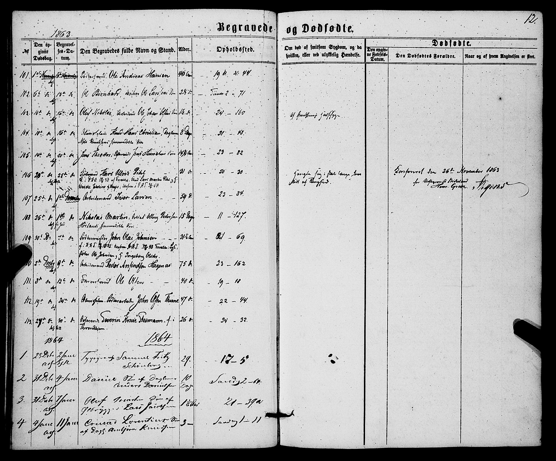 Korskirken sokneprestembete, AV/SAB-A-76101/H/Haa/L0045: Parish register (official) no. E 3, 1863-1875, p. 12