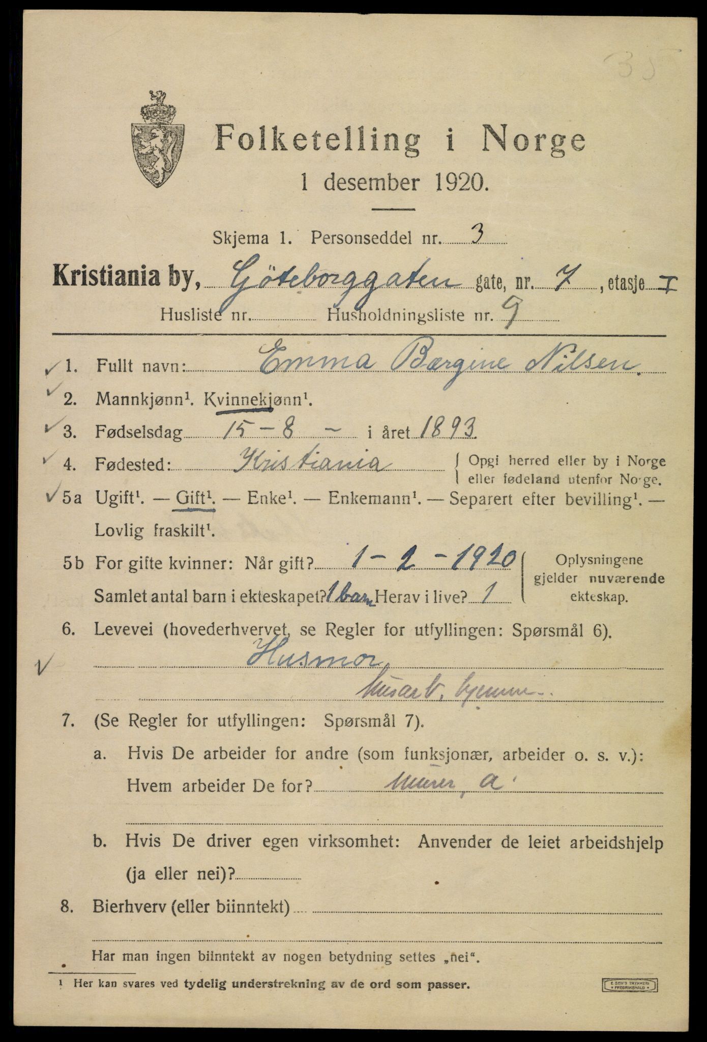 SAO, 1920 census for Kristiania, 1920, p. 262887