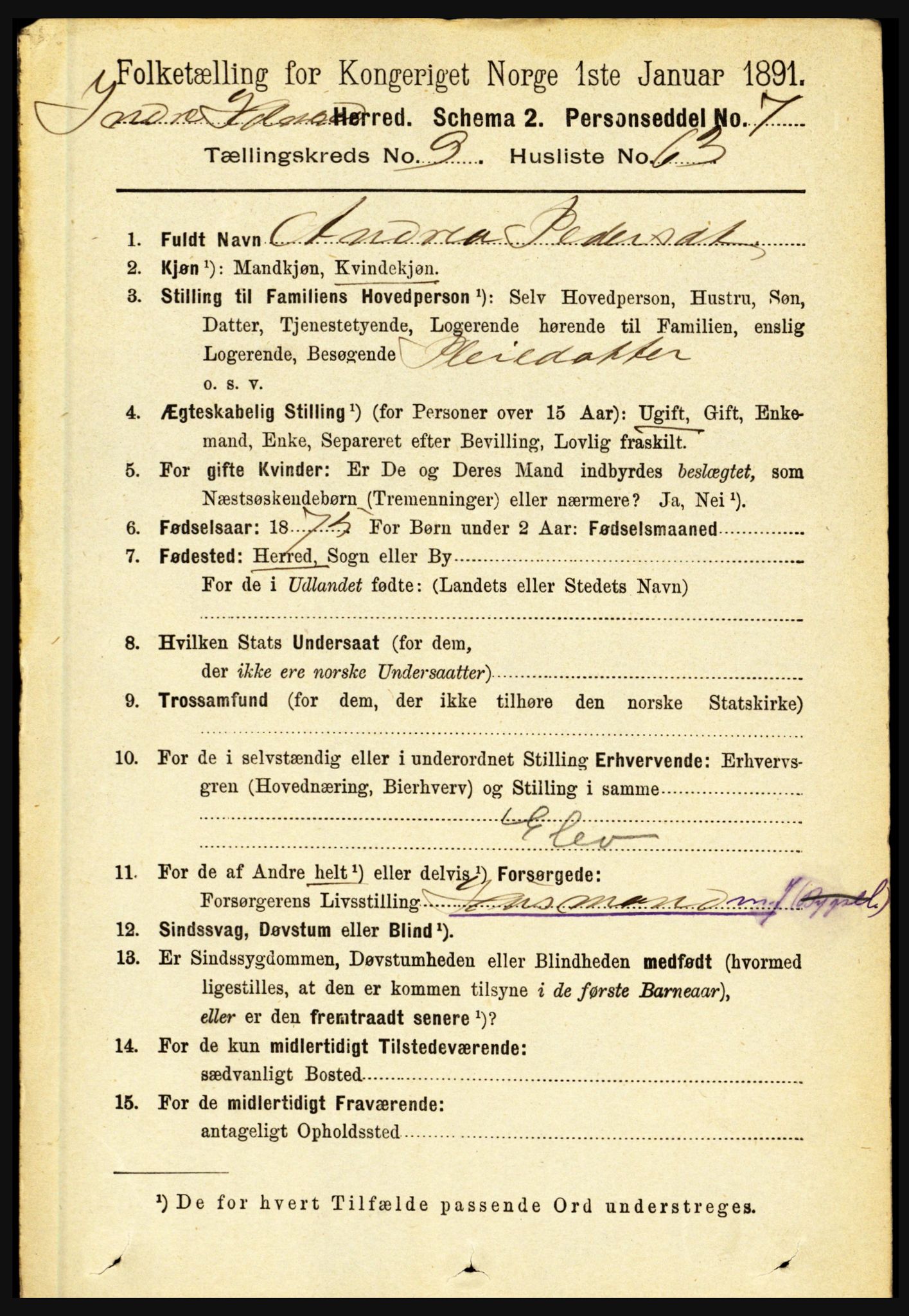 RA, 1891 census for 1430 Indre Holmedal, 1891, p. 4458