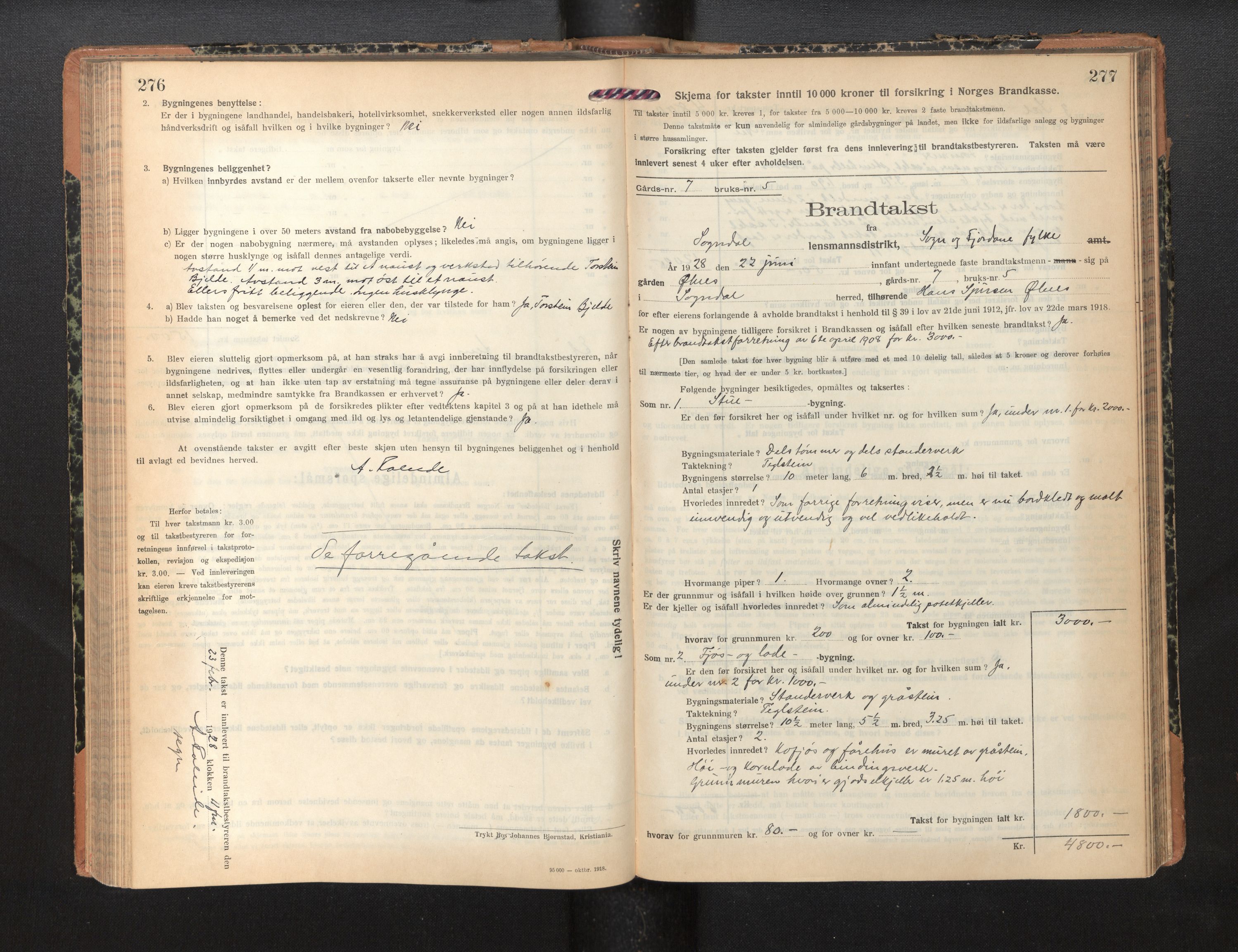 Lensmannen i Sogndal, AV/SAB-A-29901/0012/L0012: Branntakstprotokoll, skjematakst, 1922-1931, p. 276-277