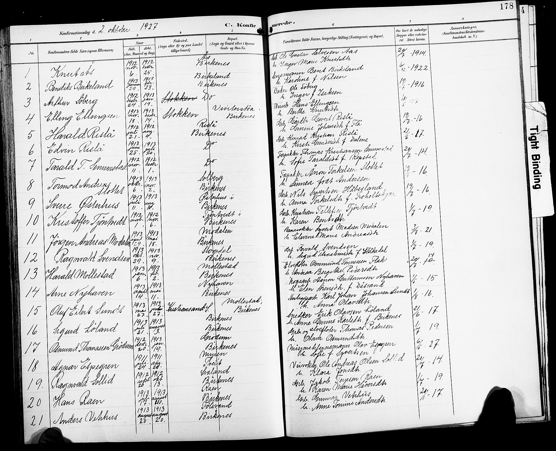 Birkenes sokneprestkontor, SAK/1111-0004/F/Fb/L0004: Parish register (copy) no. B 4, 1893-1930, p. 178