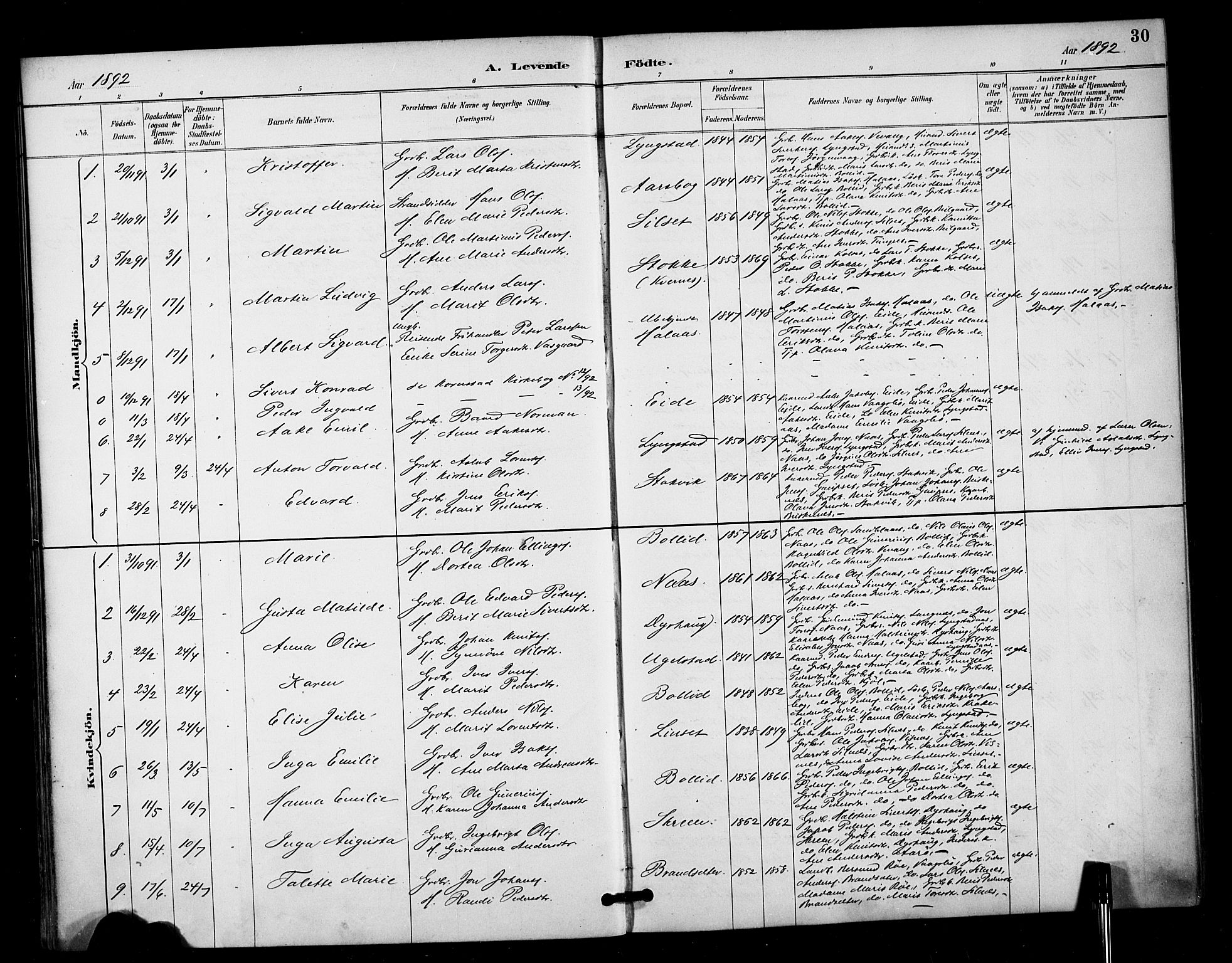 Ministerialprotokoller, klokkerbøker og fødselsregistre - Møre og Romsdal, AV/SAT-A-1454/571/L0836: Parish register (official) no. 571A01, 1884-1899, p. 30