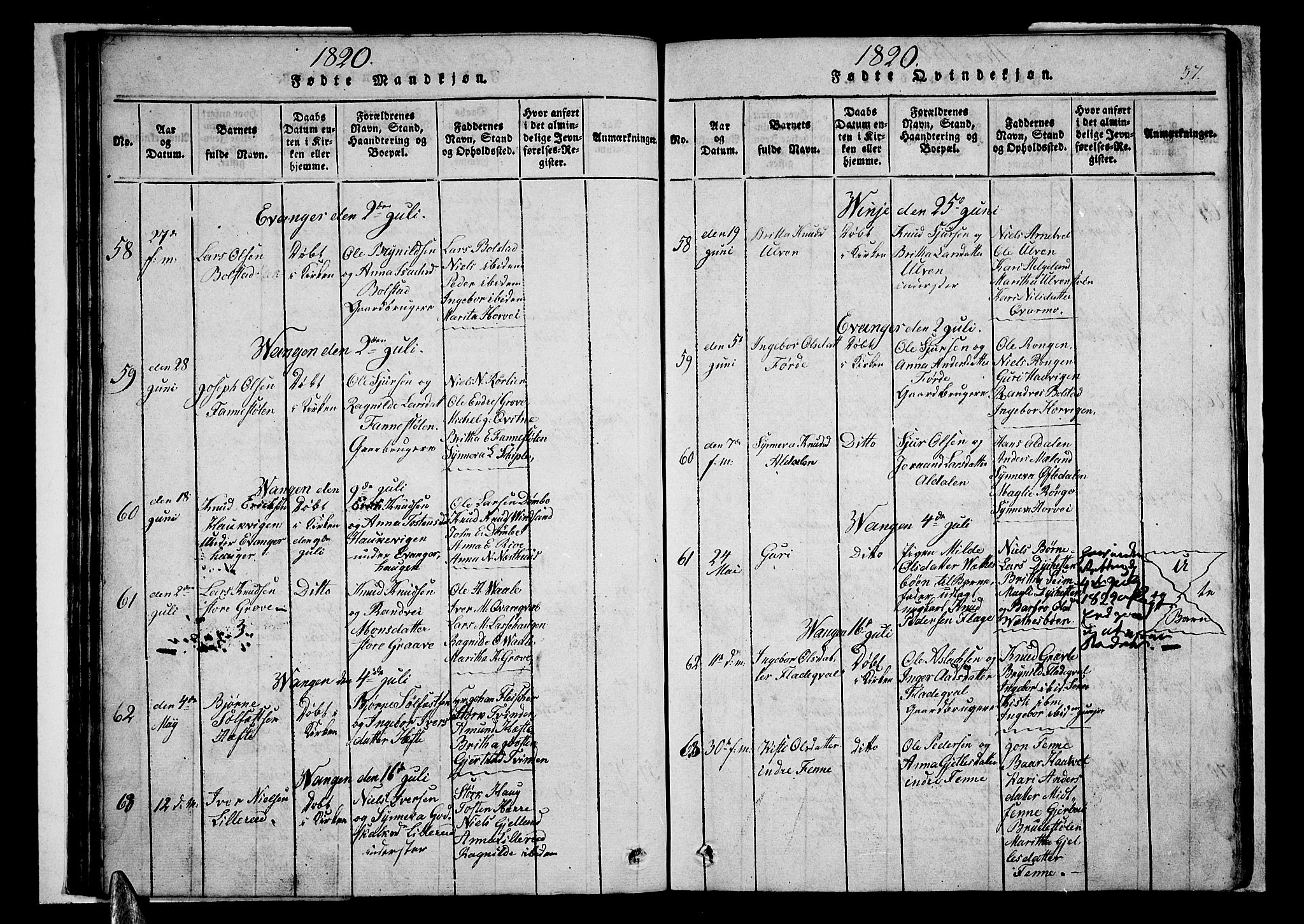 Voss sokneprestembete, SAB/A-79001/H/Haa: Parish register (official) no. A 11, 1816-1827, p. 37