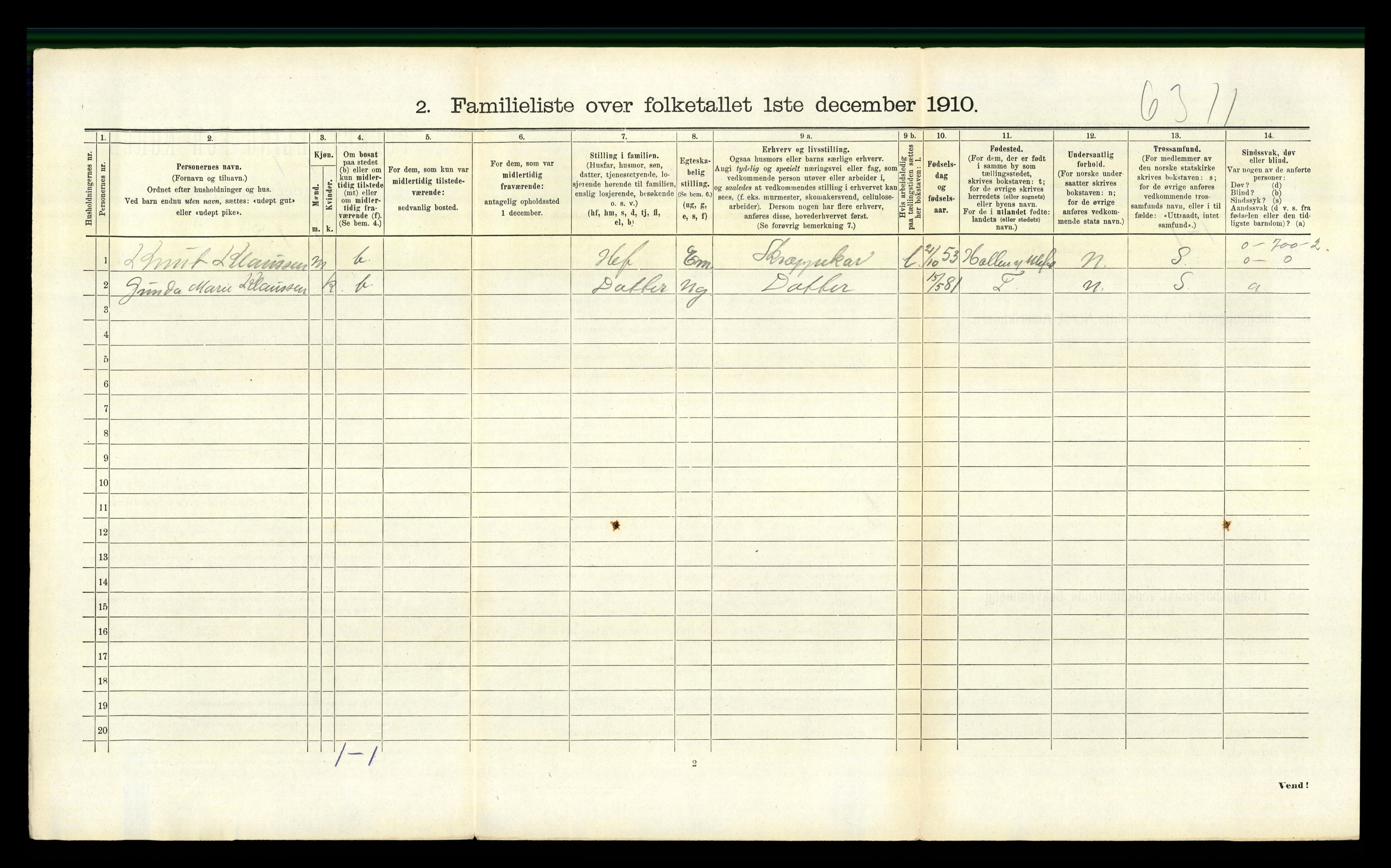 RA, 1910 census for Kragerø, 1910, p. 3915