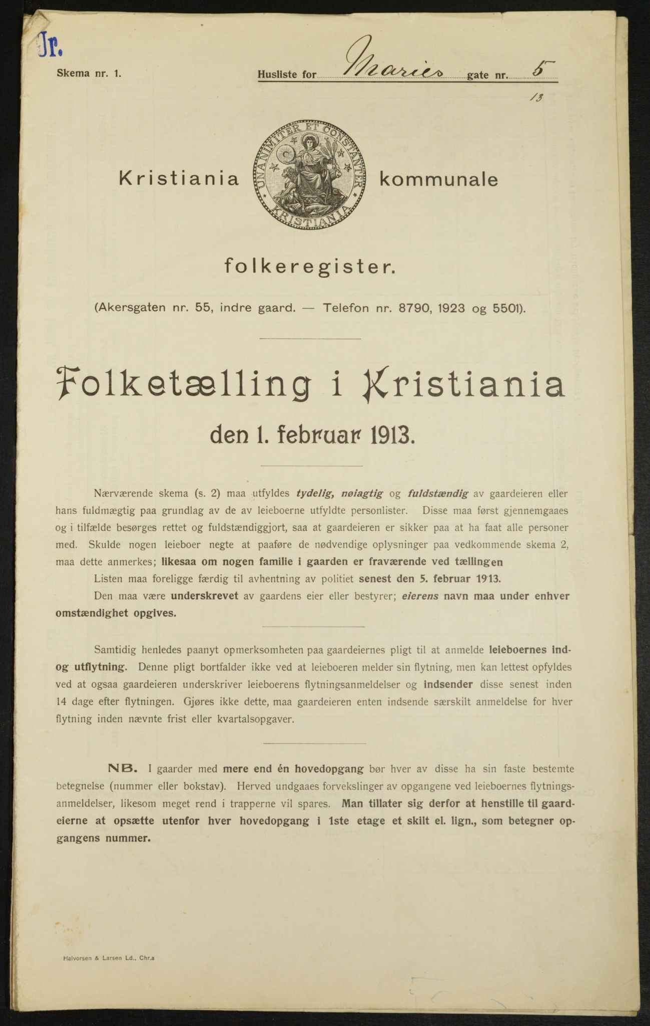 OBA, Municipal Census 1913 for Kristiania, 1913, p. 62637