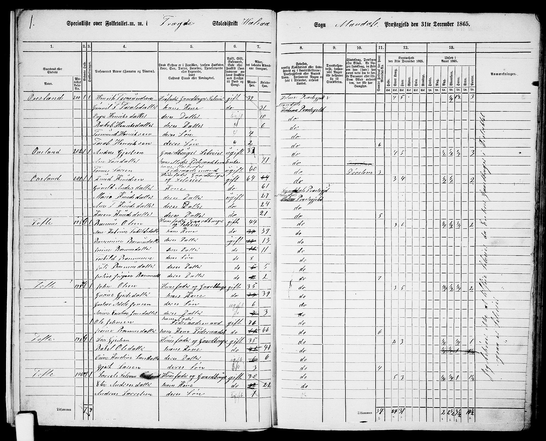 RA, 1865 census for Mandal/Halse og Harkmark, 1865, p. 17