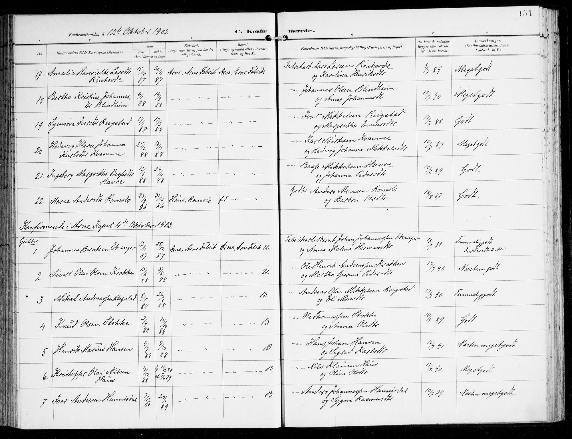 Haus sokneprestembete, AV/SAB-A-75601/H/Haa: Parish register (official) no. D 2, 1899-1912, p. 151