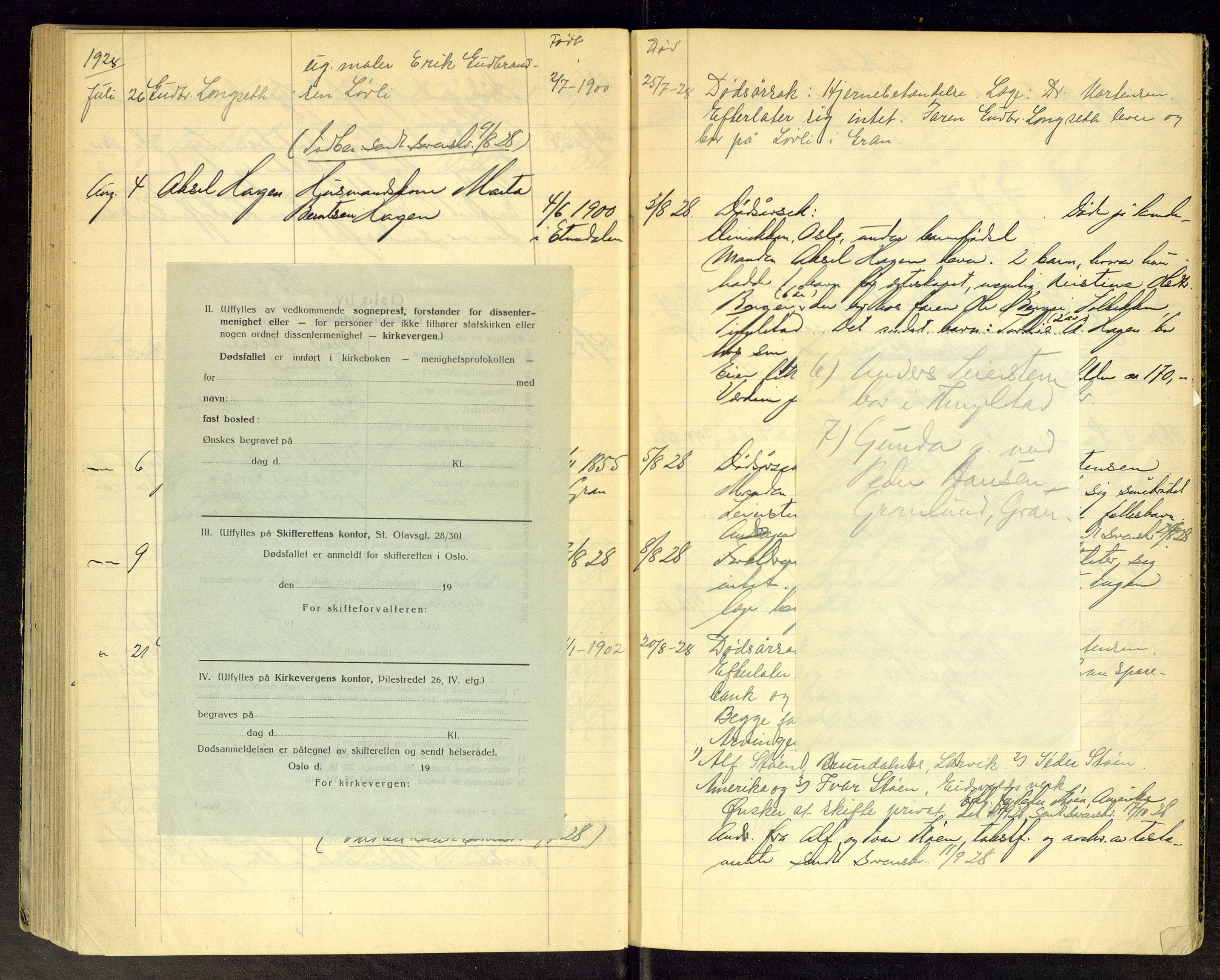 Gran lensmannskontor, AV/SAH-LOG-010/H/Ha/L0003: Dødsfallsprotokoll, 1917-1930