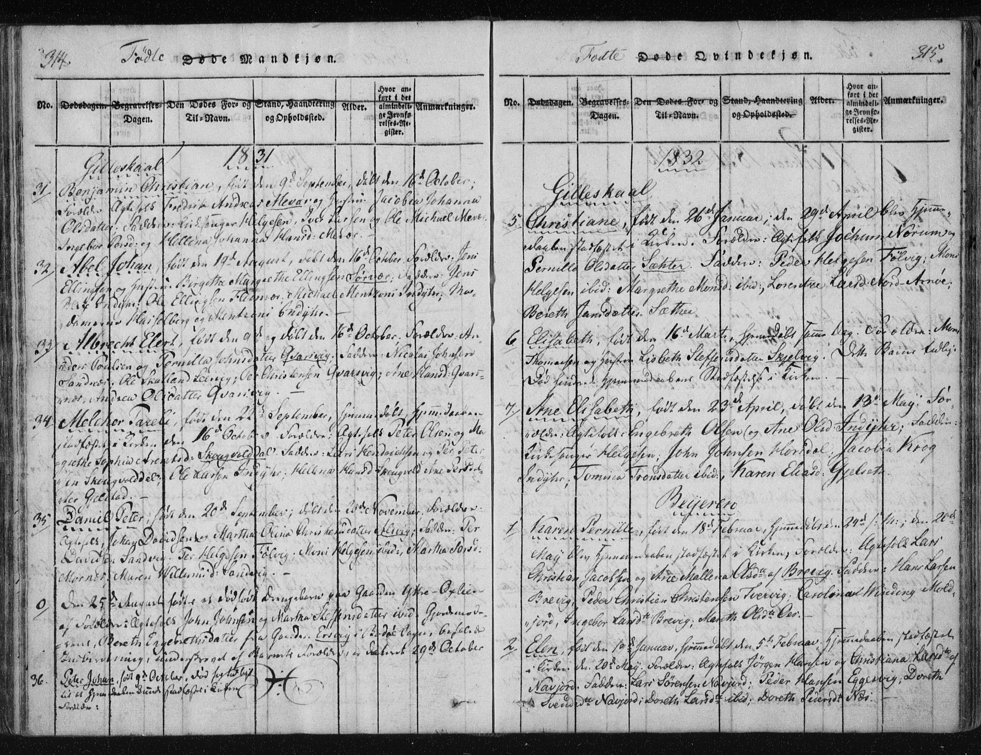 Ministerialprotokoller, klokkerbøker og fødselsregistre - Nordland, AV/SAT-A-1459/805/L0096: Parish register (official) no. 805A03, 1820-1837, p. 314-315