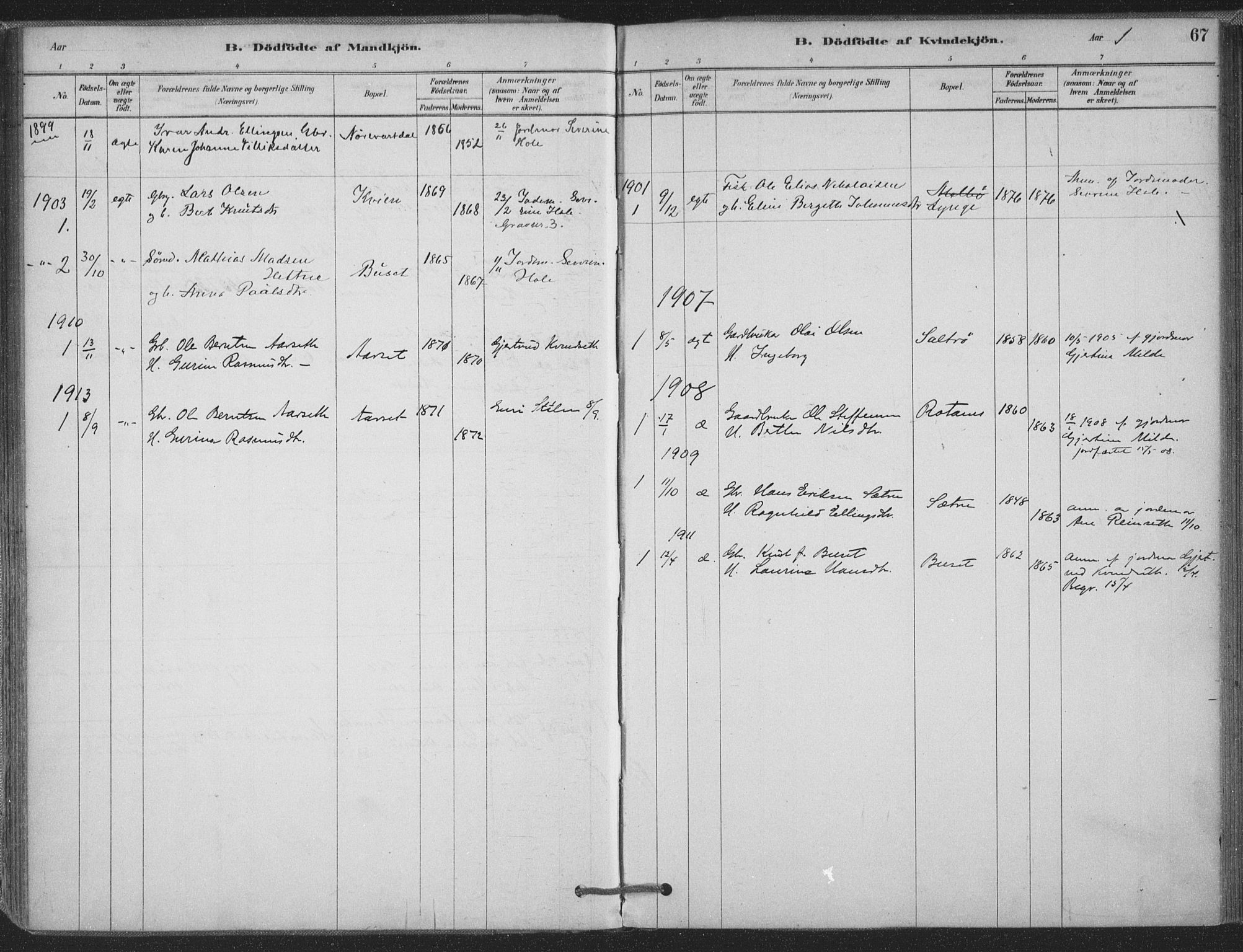 Ministerialprotokoller, klokkerbøker og fødselsregistre - Møre og Romsdal, AV/SAT-A-1454/514/L0199: Parish register (official) no. 514A01, 1878-1912, p. 67