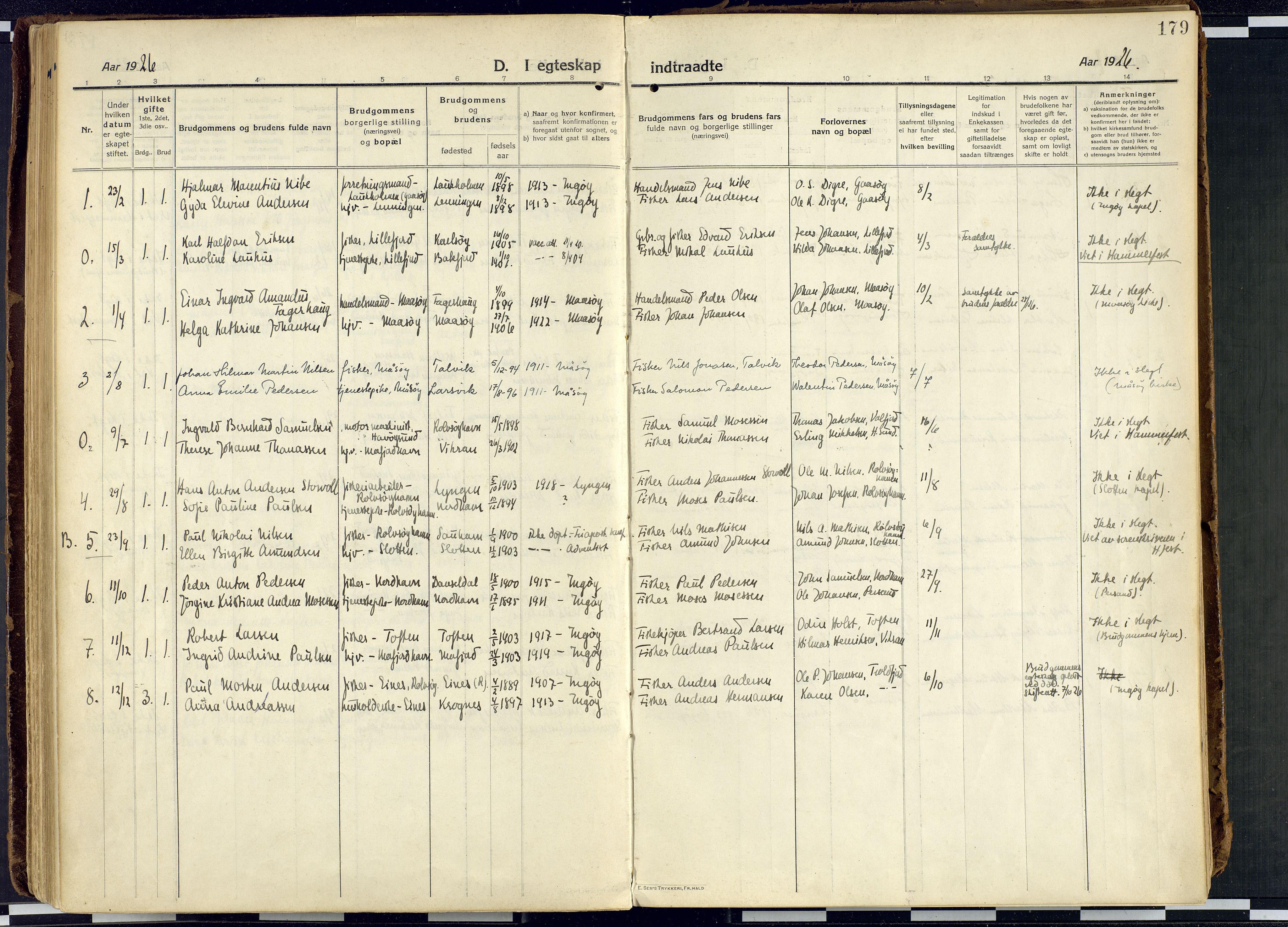 Måsøy sokneprestkontor, AV/SATØ-S-1348/H/Ha/L0010kirke: Parish register (official) no. 10, 1915-1933, p. 179