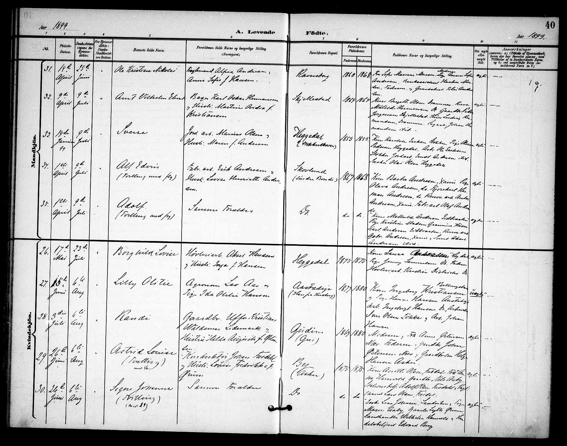 Asker prestekontor Kirkebøker, SAO/A-10256a/F/Fa/L0015: Parish register (official) no. I 15, 1896-1915, p. 40