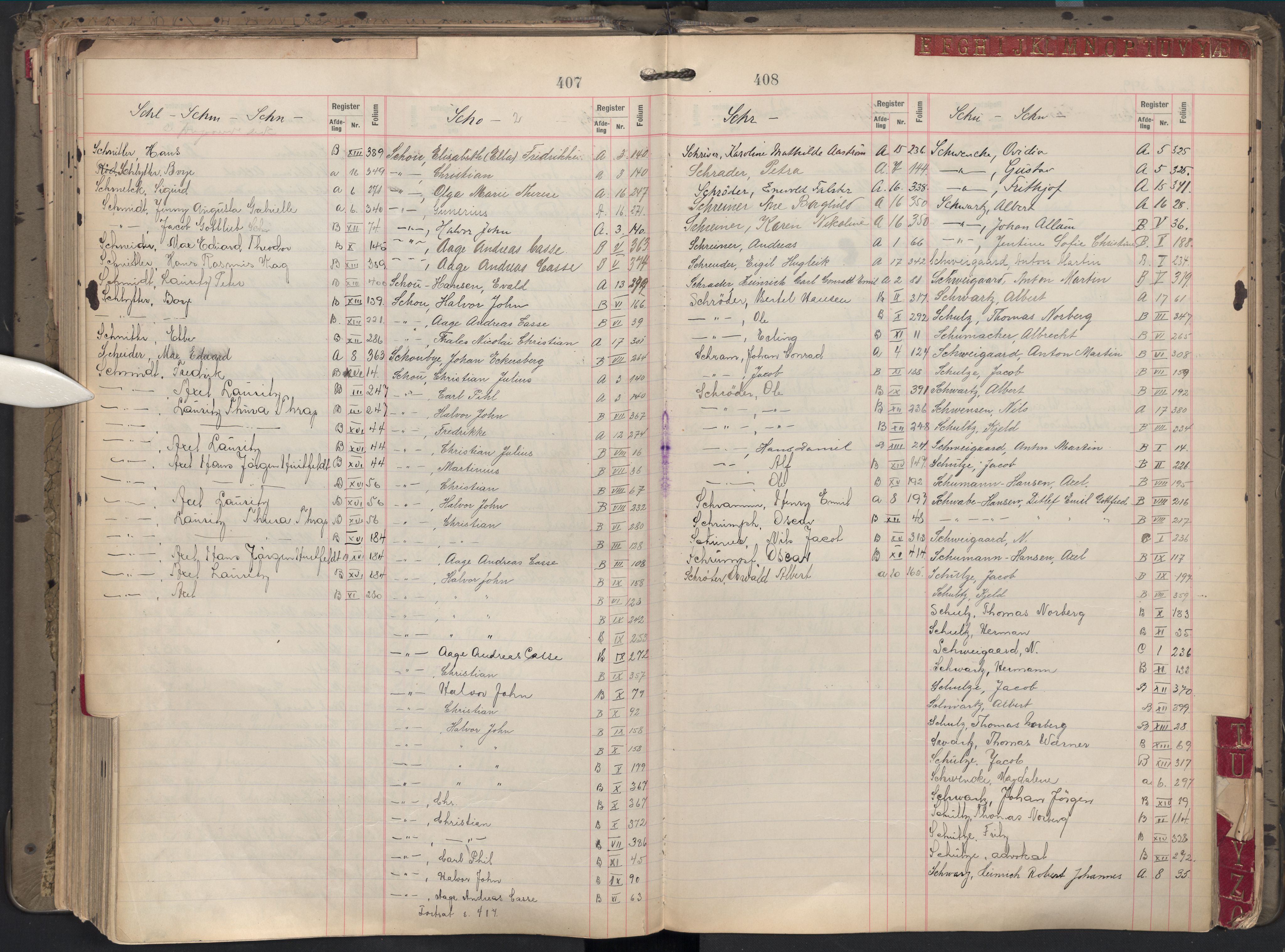 Oslo byfogd avd. II, AV/SAO-A-10942/G/Ga/Gab/L0002: Personregister: A 1-17, B 1-17, C 1, 1907, p. 407-408