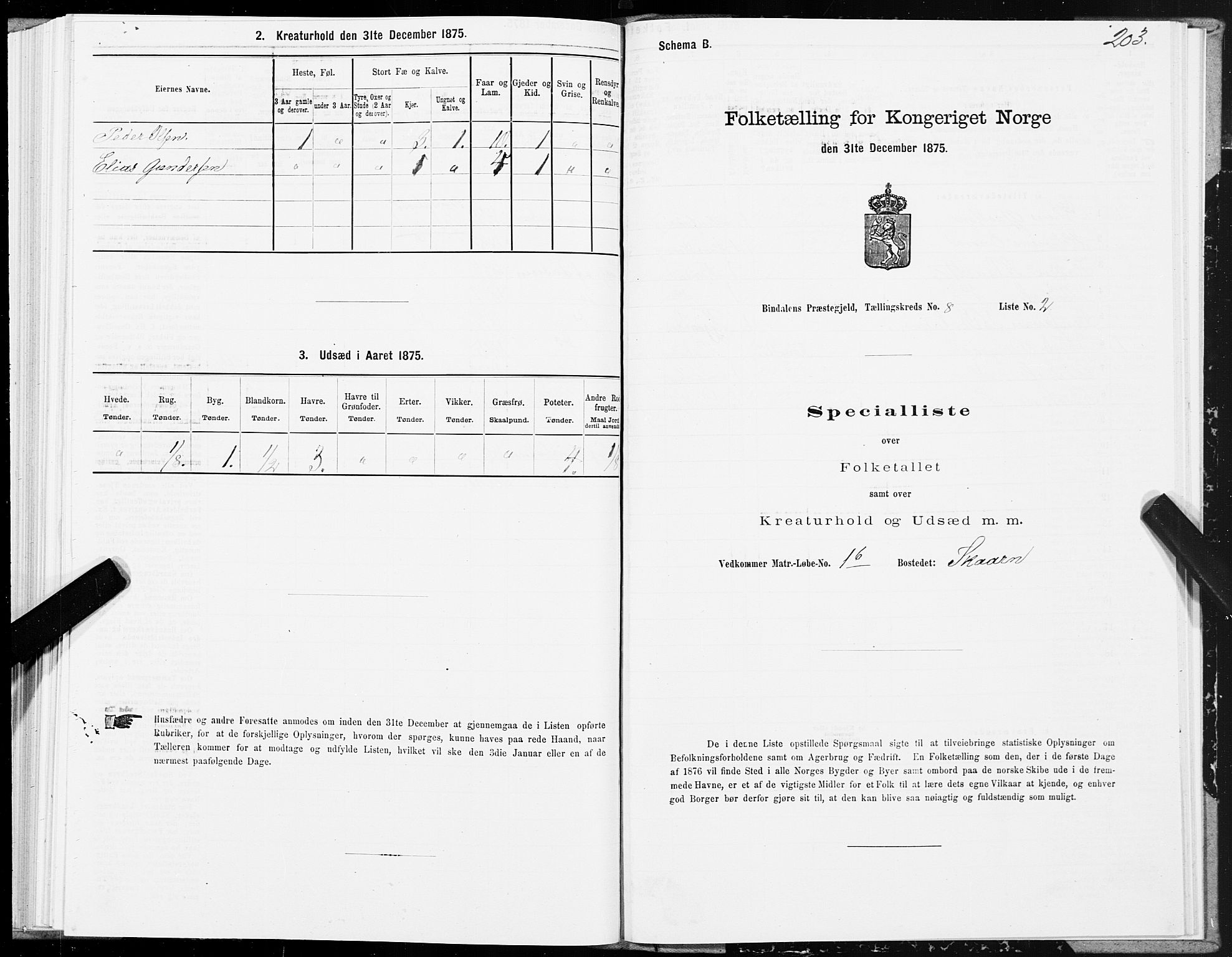 SAT, 1875 census for 1811P Bindal, 1875, p. 2203