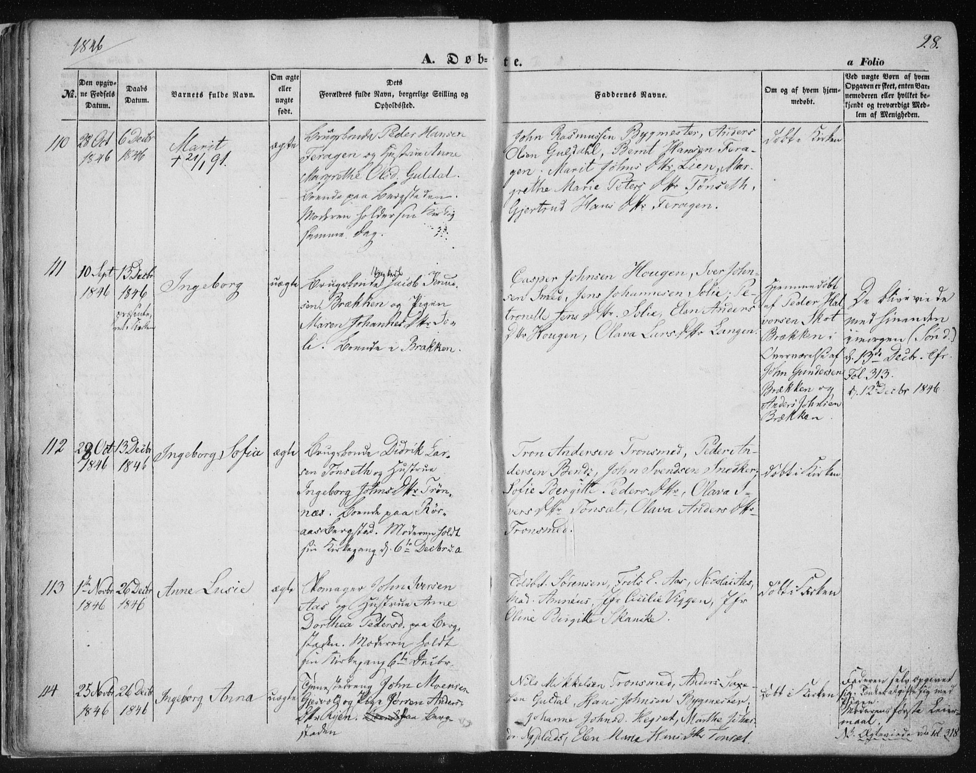 Ministerialprotokoller, klokkerbøker og fødselsregistre - Sør-Trøndelag, SAT/A-1456/681/L0931: Parish register (official) no. 681A09, 1845-1859, p. 28