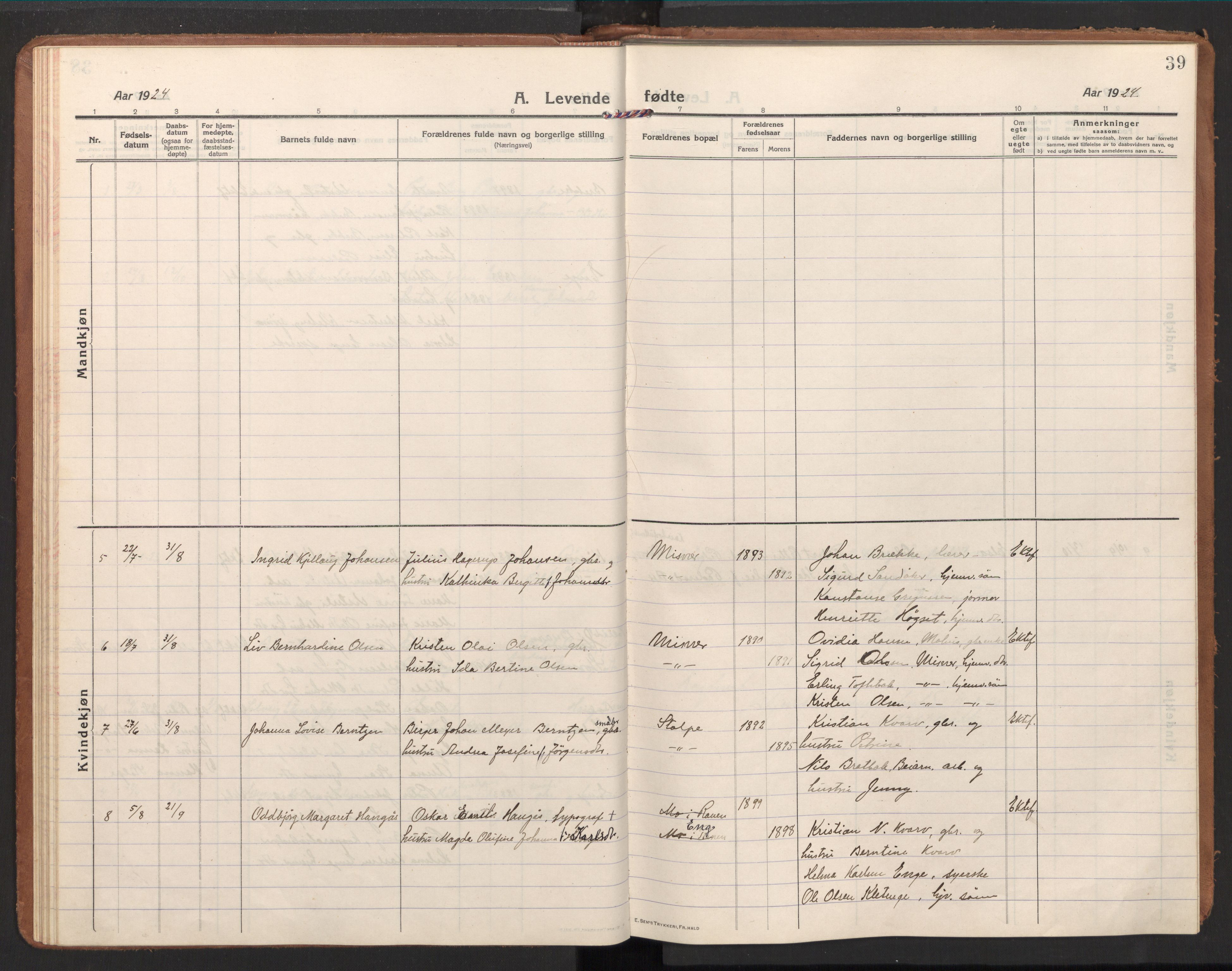 Ministerialprotokoller, klokkerbøker og fødselsregistre - Nordland, AV/SAT-A-1459/848/L0688: Parish register (official) no. 848A01, 1913-1935, p. 39