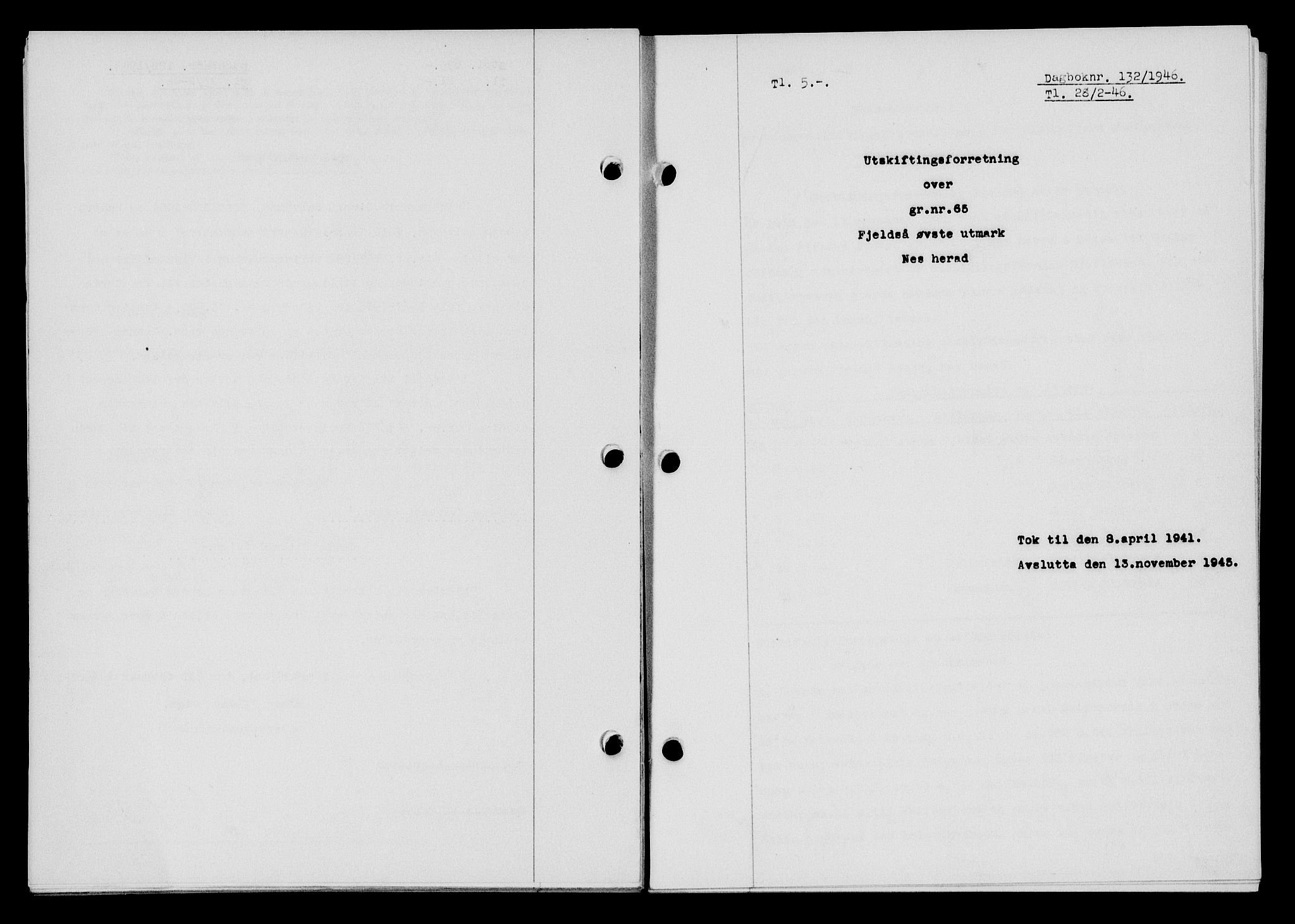 Flekkefjord sorenskriveri, AV/SAK-1221-0001/G/Gb/Gba/L0060: Mortgage book no. A-8, 1945-1946, Diary no: : 132/1946