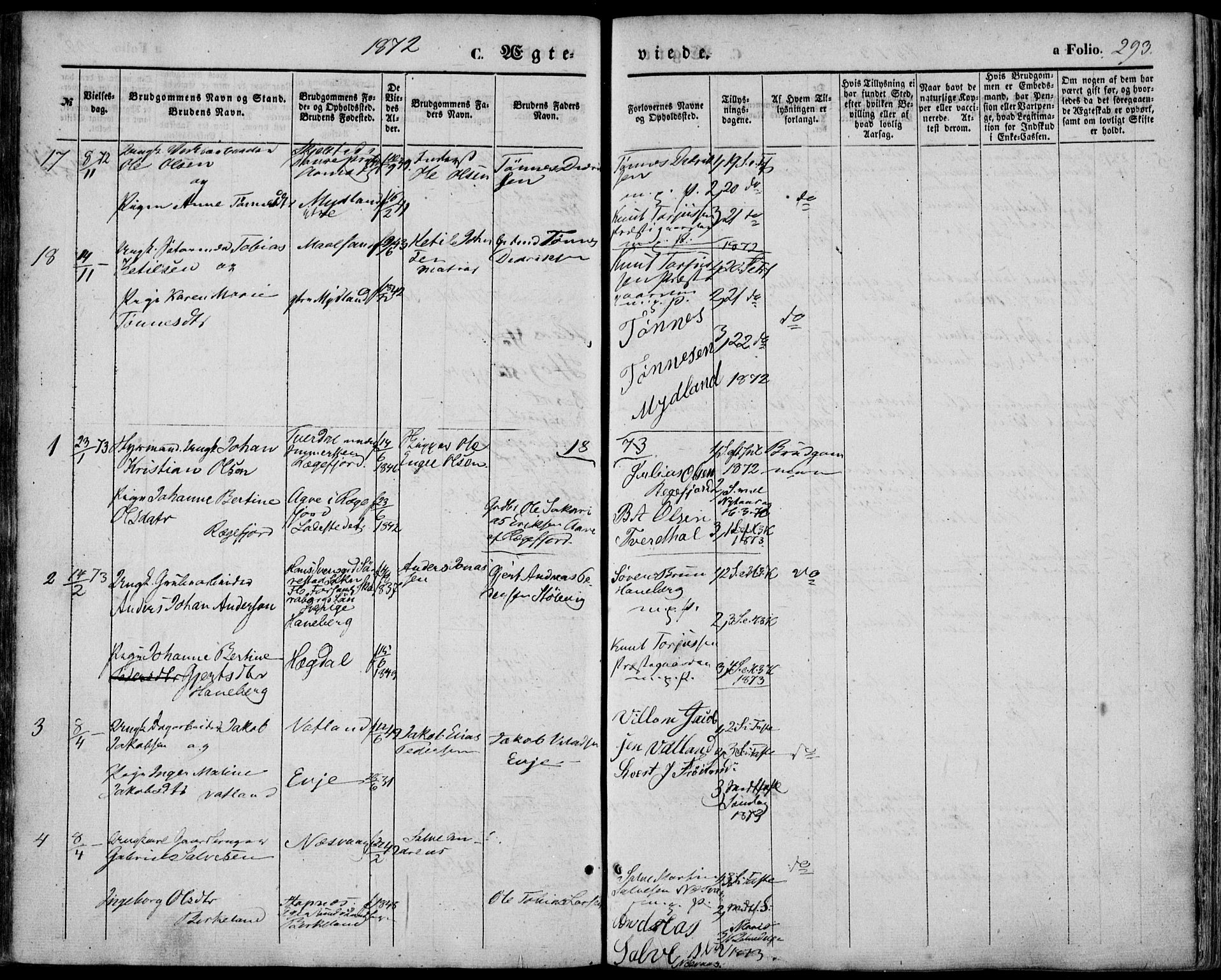 Sokndal sokneprestkontor, SAST/A-101808: Parish register (official) no. A 9, 1857-1874, p. 293