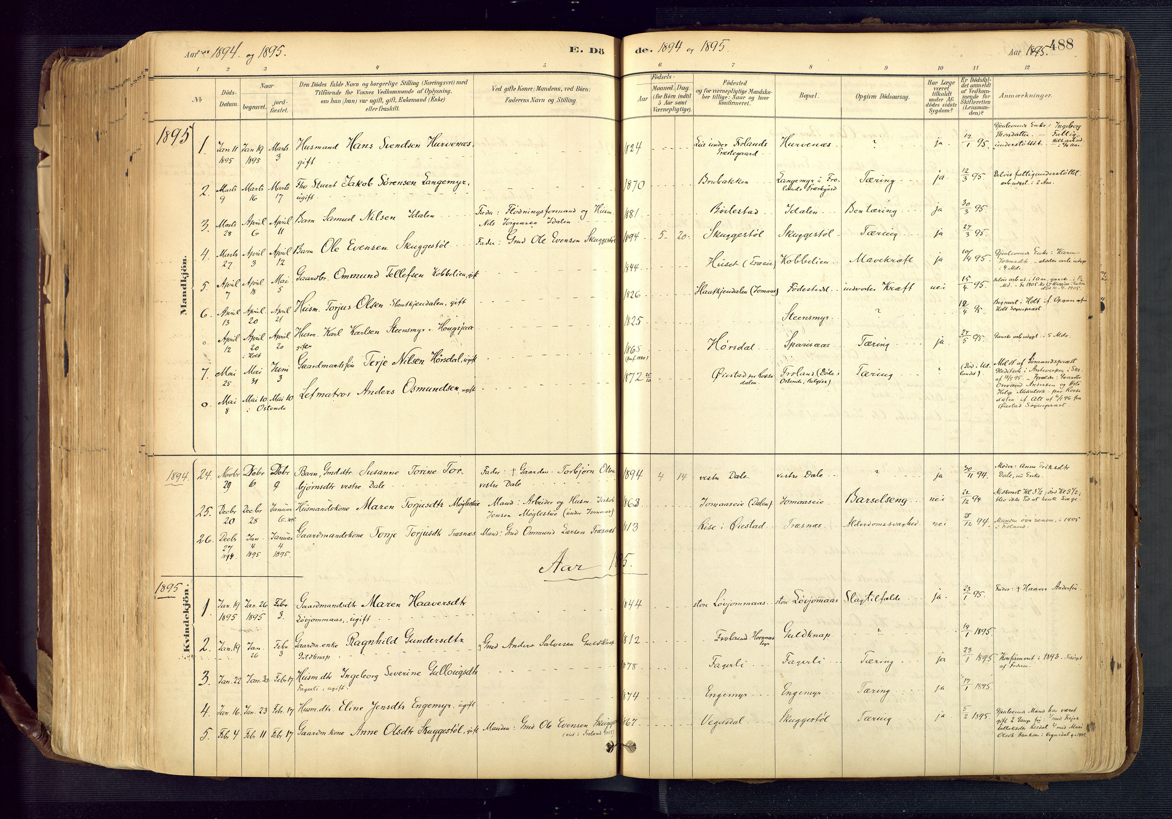 Froland sokneprestkontor, SAK/1111-0013/F/Fa/L0005: Parish register (official) no. A 5, 1882-1921, p. 488