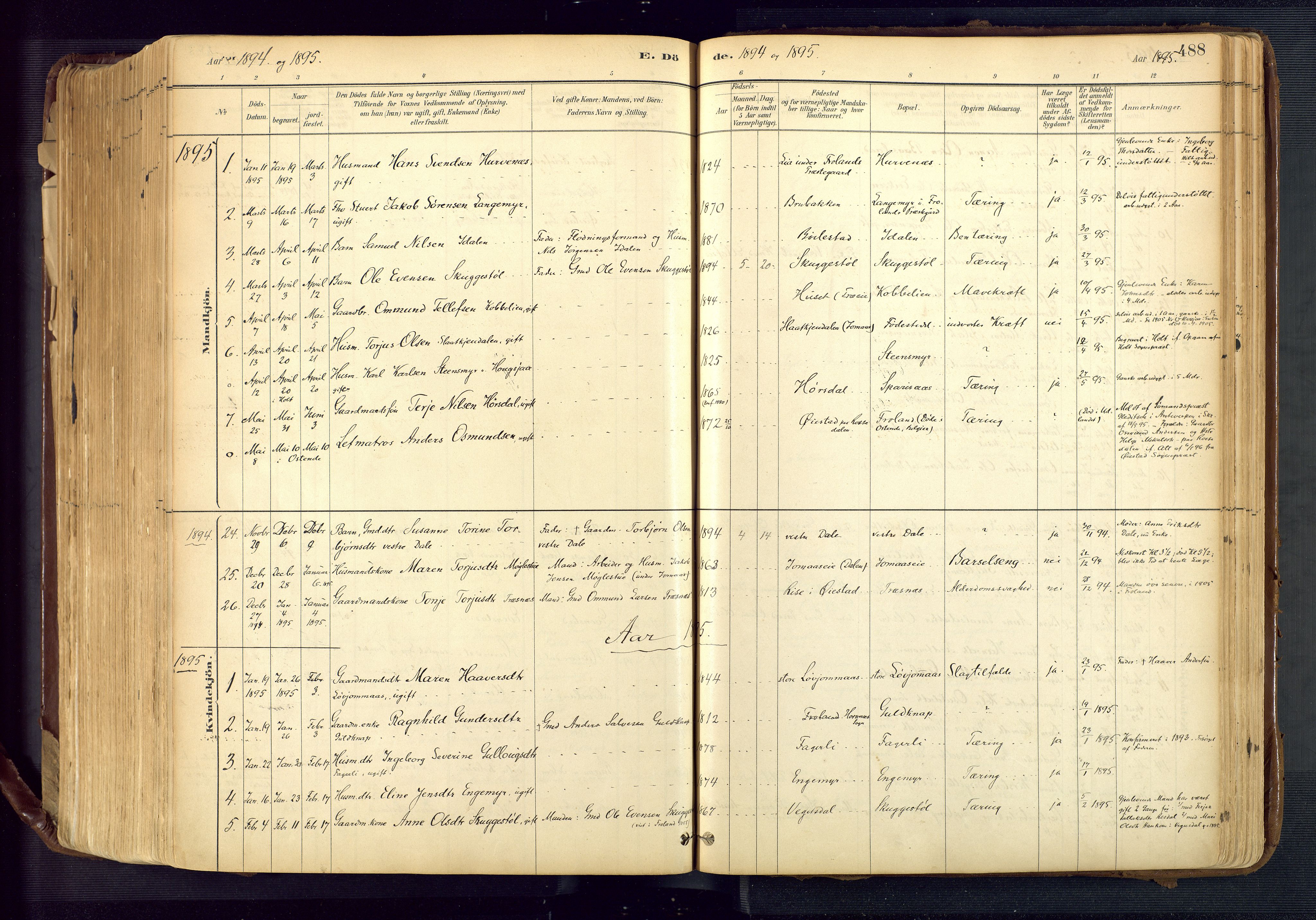 Froland sokneprestkontor, AV/SAK-1111-0013/F/Fa/L0005: Parish register (official) no. A 5, 1882-1921, p. 488