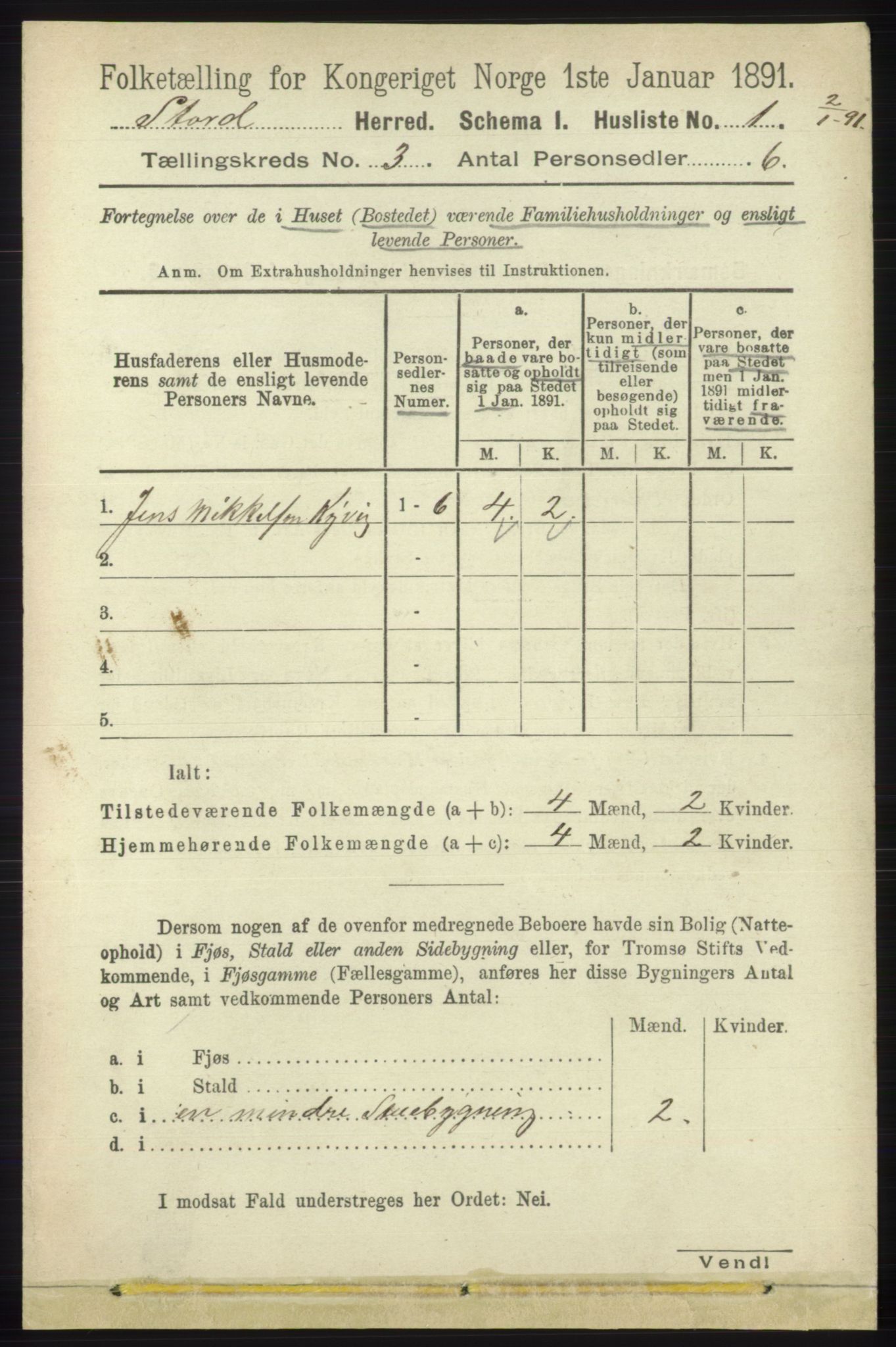 RA, 1891 census for 1221 Stord, 1891, p. 467