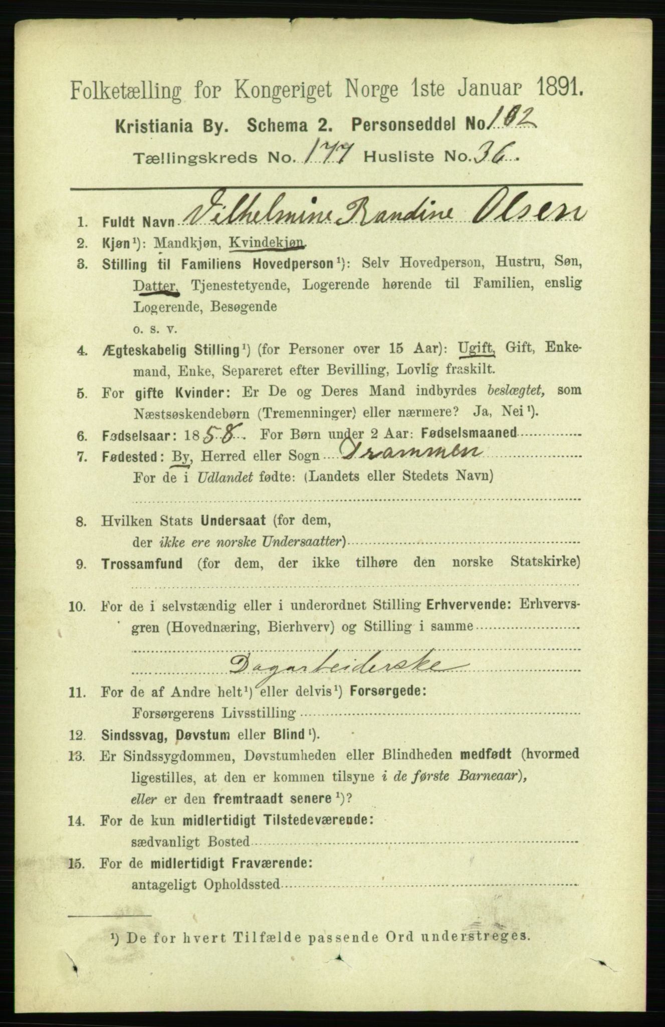 RA, 1891 census for 0301 Kristiania, 1891, p. 107143