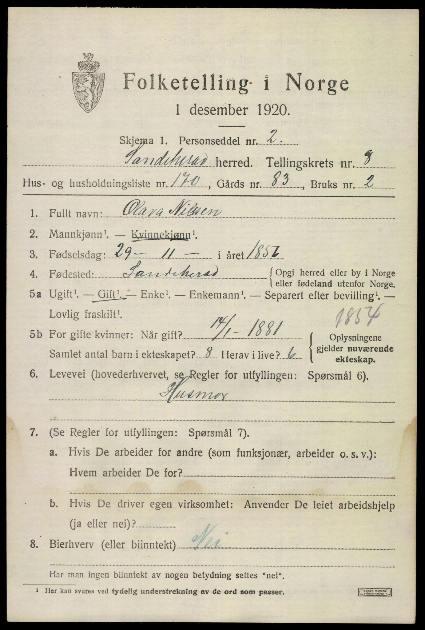 SAKO, 1920 census for Sandeherred, 1920, p. 14272