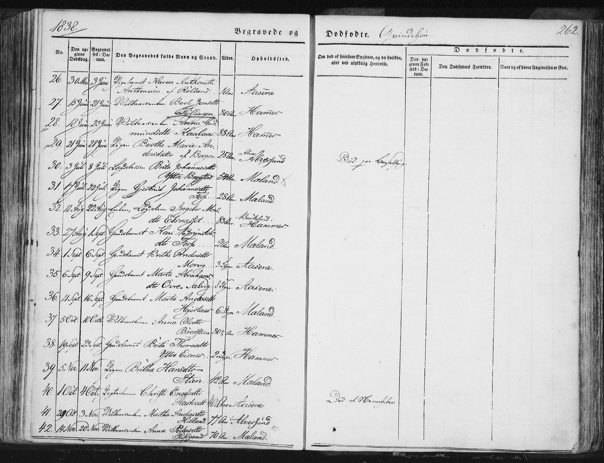 Hamre sokneprestembete, AV/SAB-A-75501/H/Ha/Haa/Haaa/L0012: Parish register (official) no. A 12, 1834-1845, p. 262