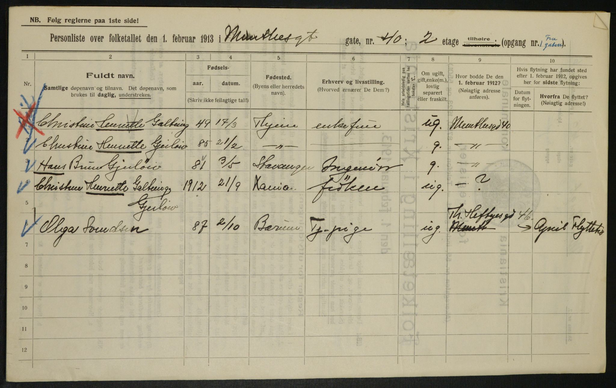 OBA, Municipal Census 1913 for Kristiania, 1913, p. 68126