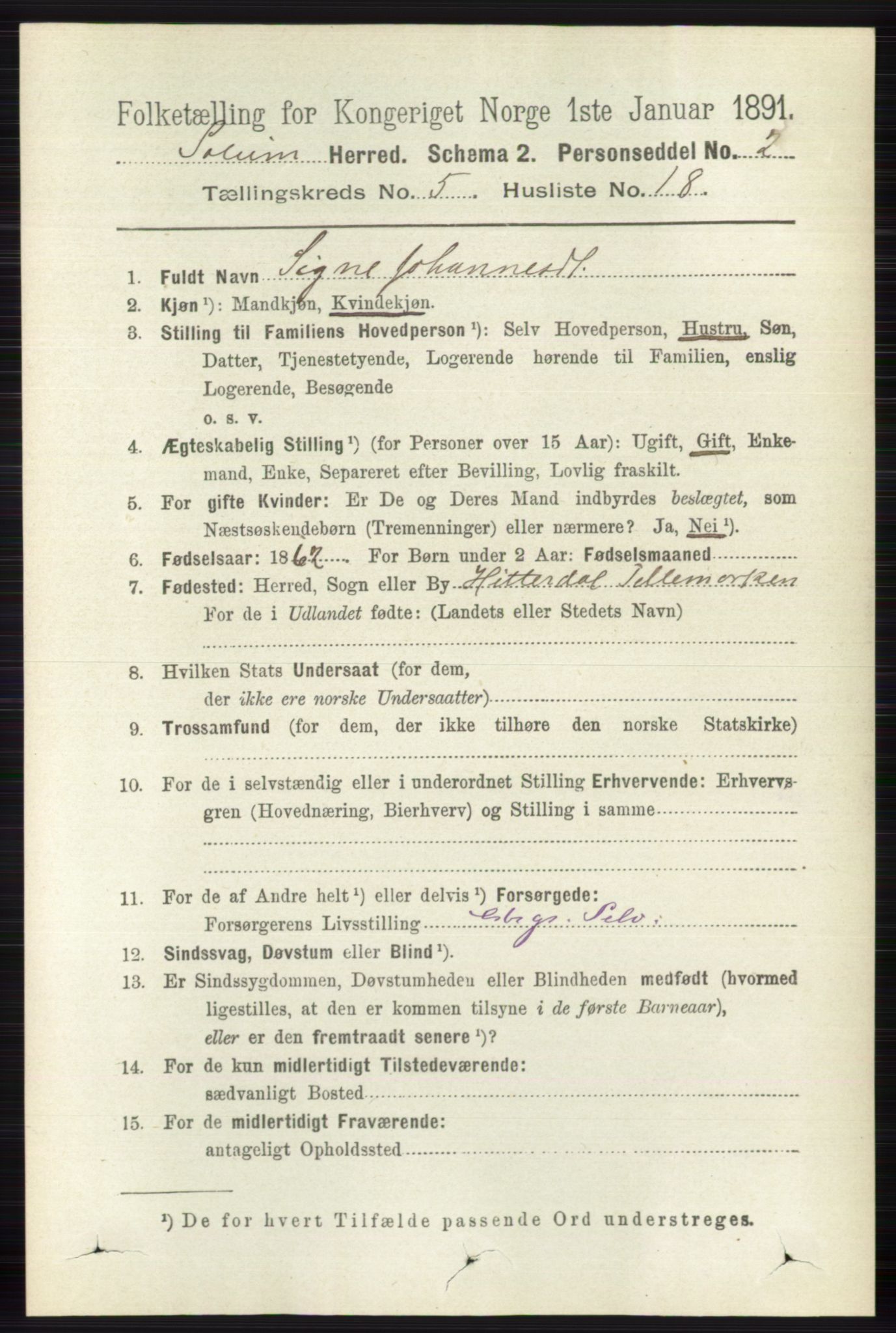 RA, 1891 census for 0818 Solum, 1891, p. 942