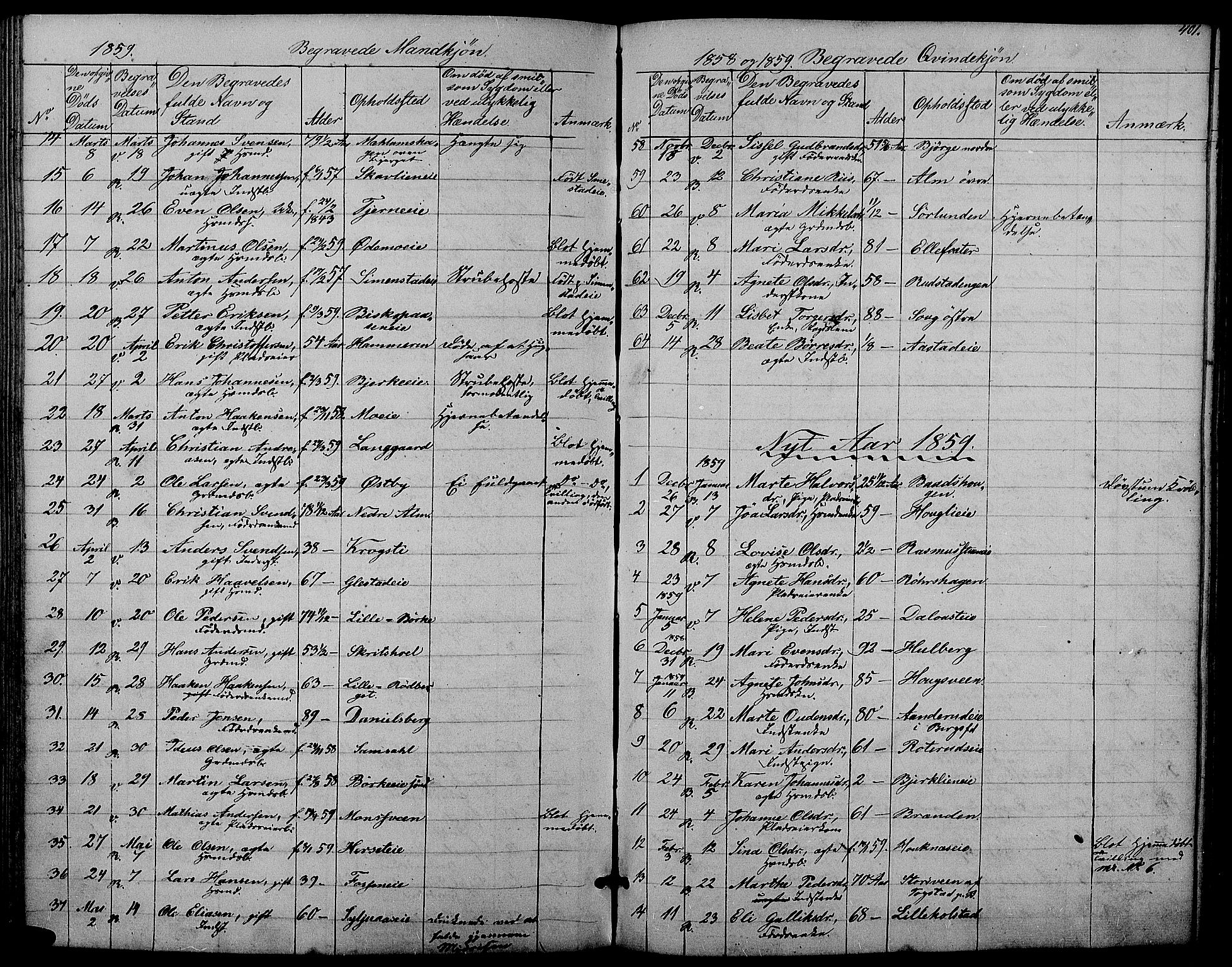 Ringsaker prestekontor, AV/SAH-PREST-014/L/La/L0006: Parish register (copy) no. 6, 1851-1860, p. 401