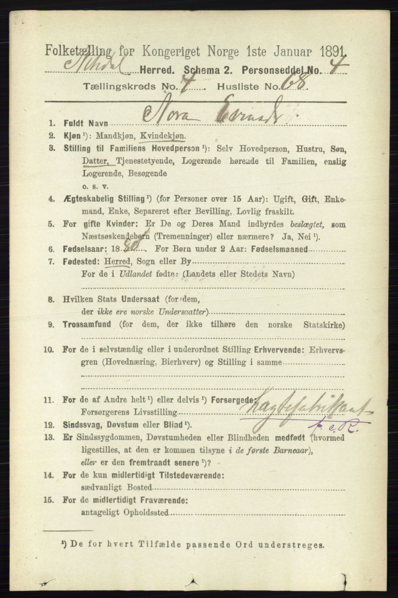 RA, 1891 census for 0233 Nittedal, 1891, p. 2066