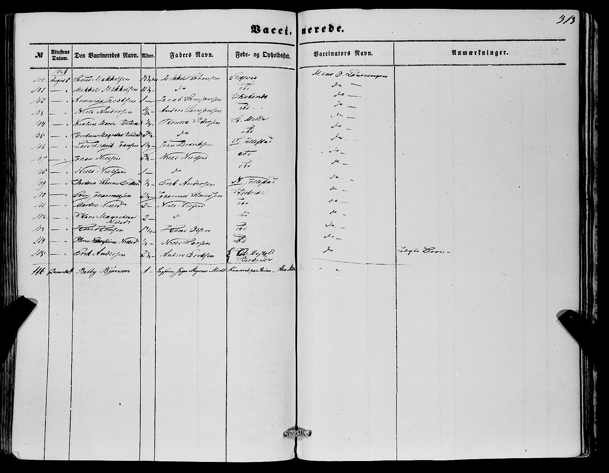 Fana Sokneprestembete, SAB/A-75101/H/Haa/Haaa/L0011: Parish register (official) no. A 11, 1851-1862, p. 313