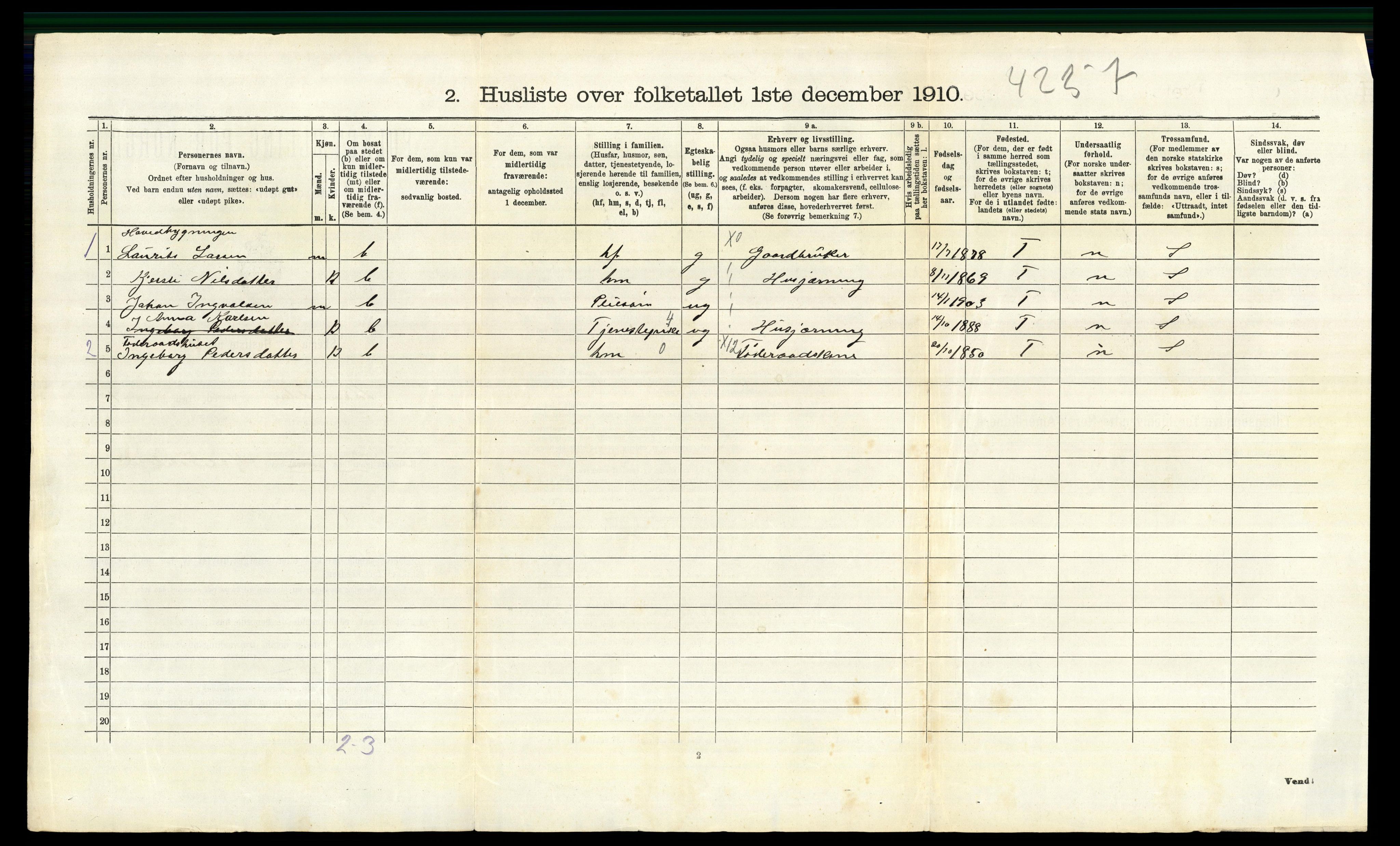 RA, 1910 census for Brandbu, 1910, p. 269